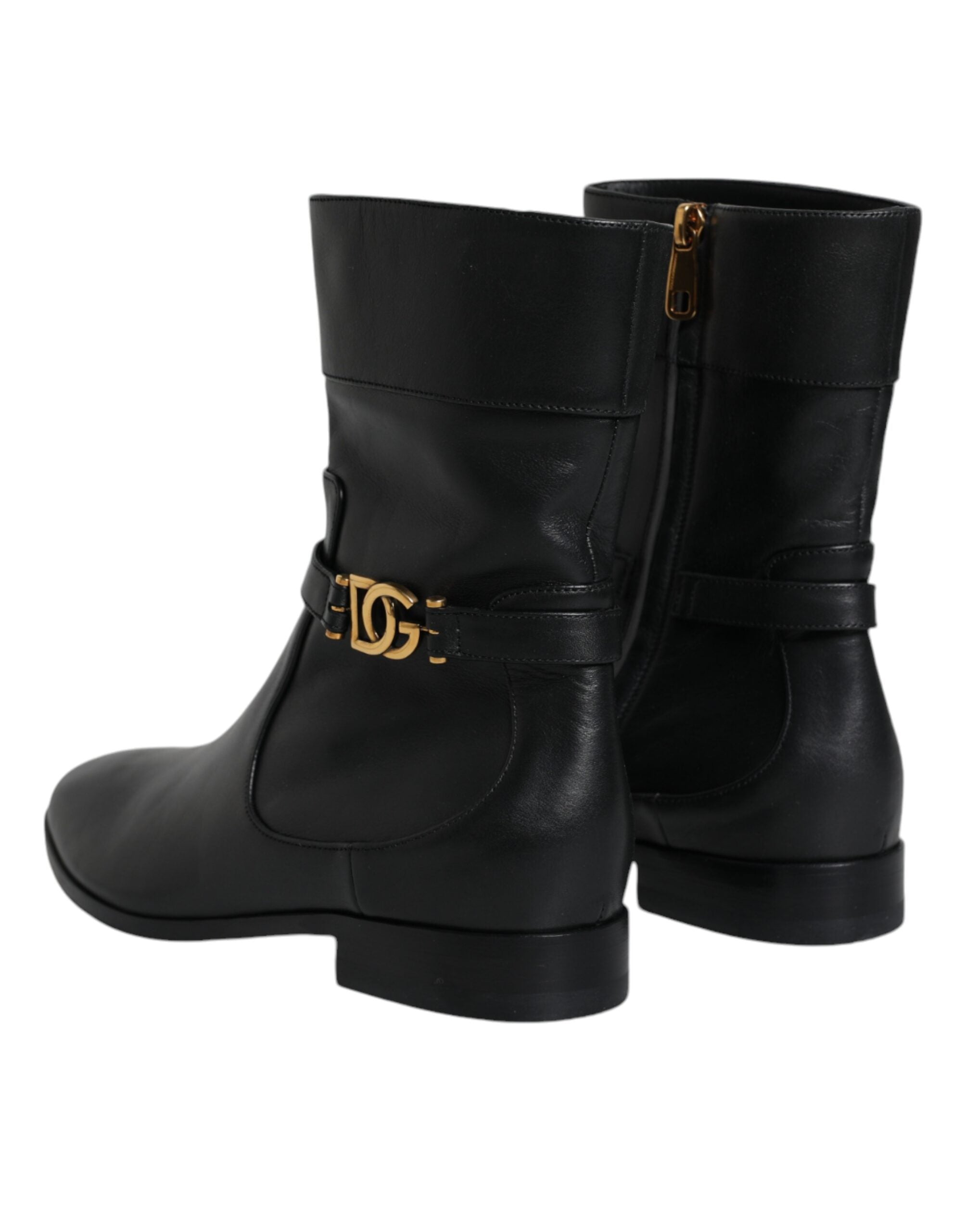 Dolce & Gabbana Black Leather Logo Mid Calf Boots Shoes -   -  Dolce & Gabbana.