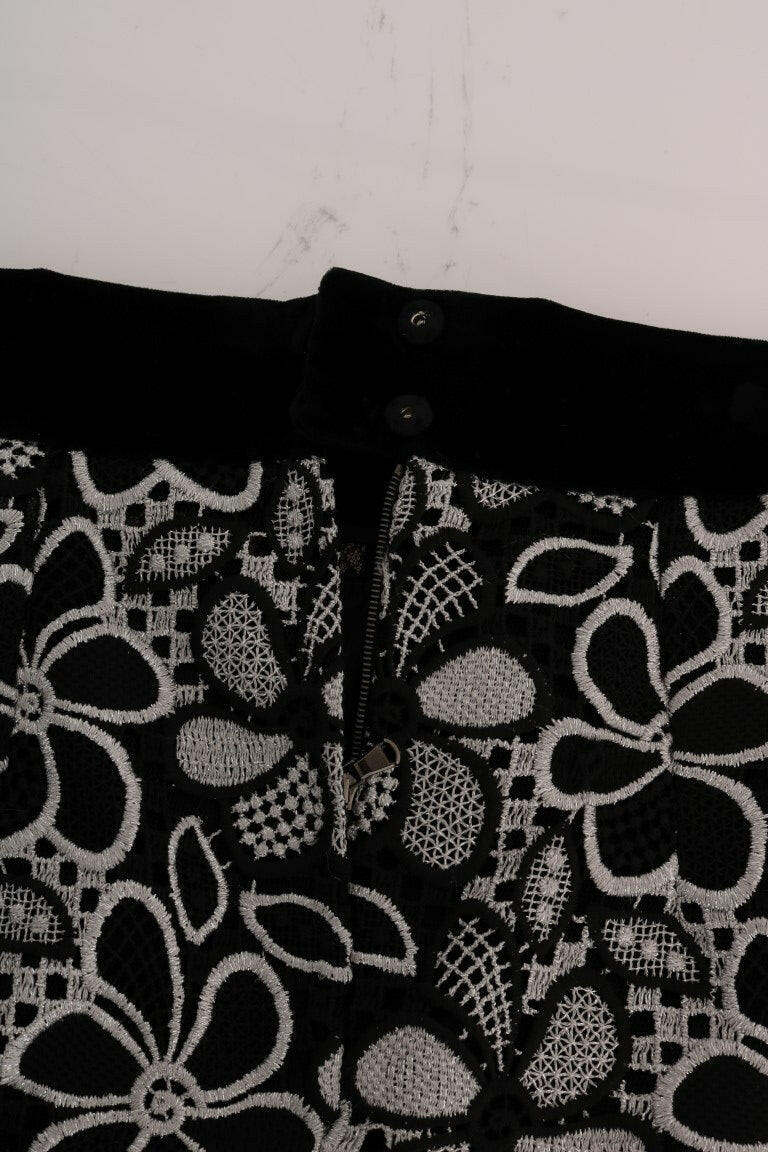 Dolce & Gabbana Floral Macramé Lace Crystal Button Skirt -   -  Dolce & Gabbana.
