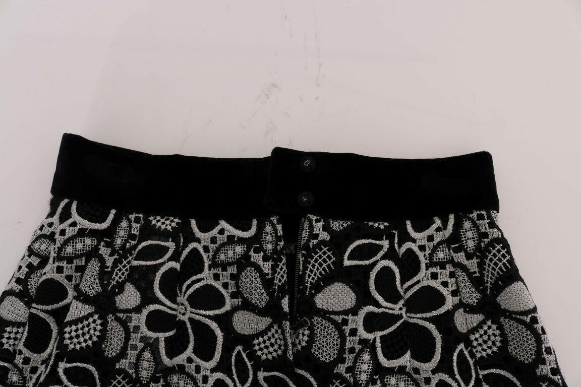 Dolce & Gabbana Floral Macramé Lace Crystal Button Skirt -   -  Dolce & Gabbana.