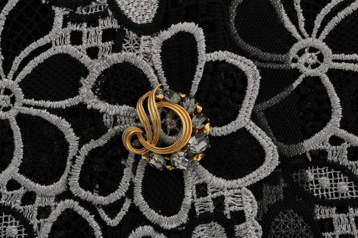 Dolce & Gabbana Floral Macramé Lace Crystal Button Skirt -   -  Dolce & Gabbana.