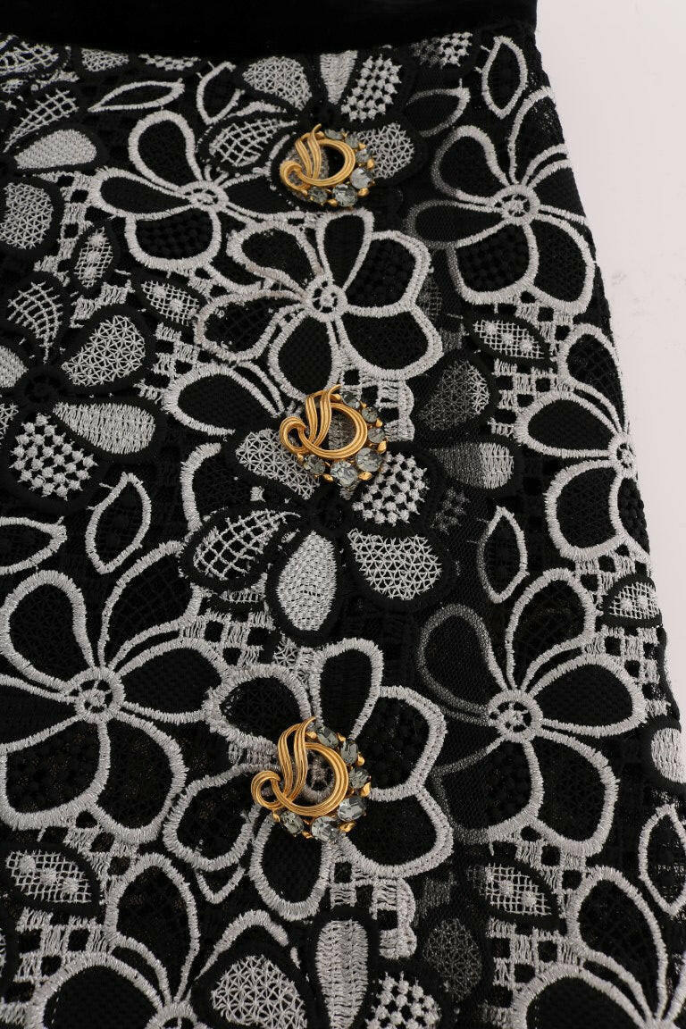 Dolce & Gabbana Floral Macramé Lace Crystal Button Skirt -   -  Dolce & Gabbana.