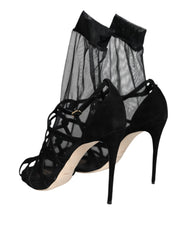 Dolce & Gabbana Black Tulle Stretch Heels Sandals Shoes -   -  Dolce & Gabbana.