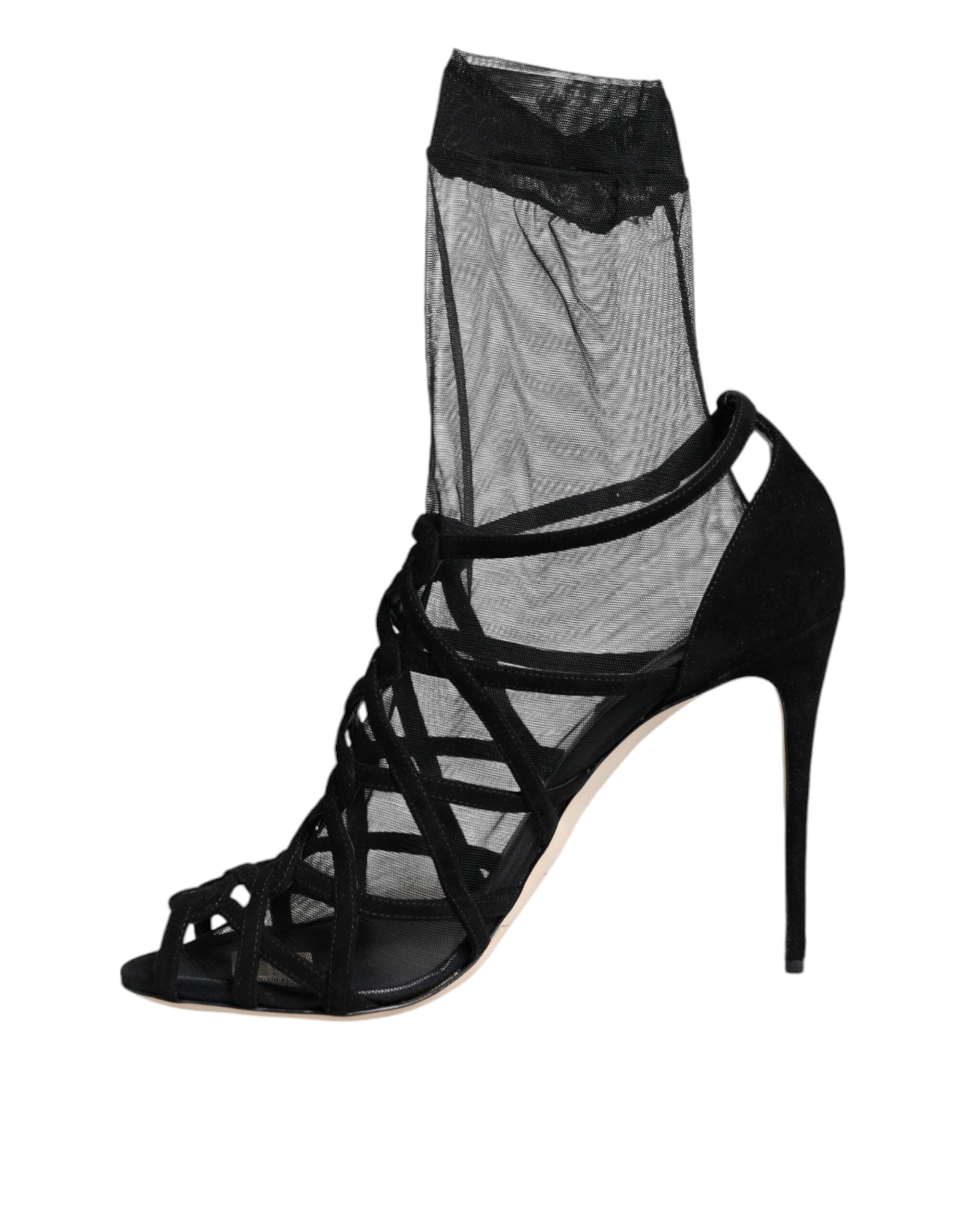 Dolce & Gabbana Black Tulle Stretch Heels Sandals Shoes -   -  Dolce & Gabbana.
