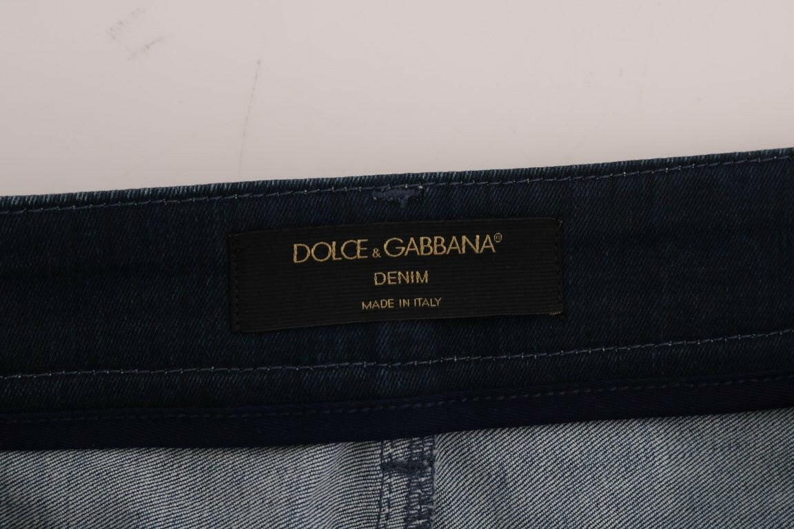 Dolce & Gabbana Blue Short striped Mini Denim Skirt -   -  Dolce & Gabbana.