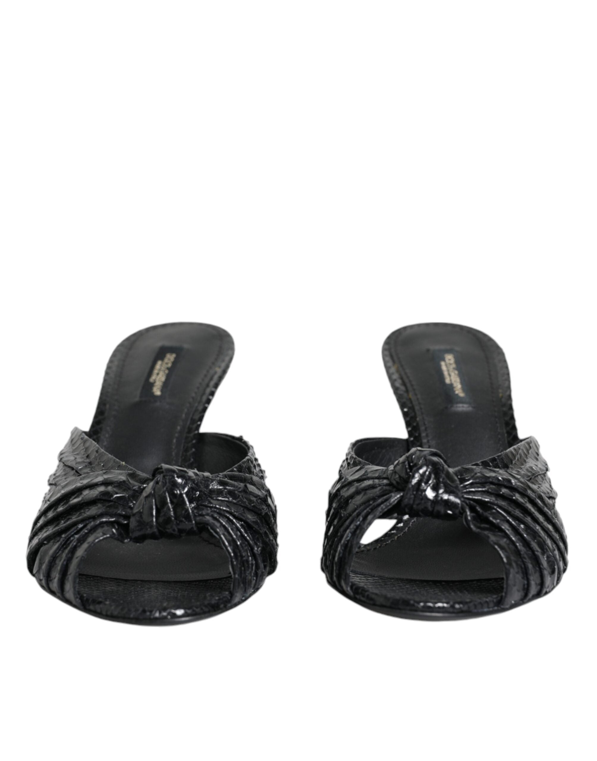 Dolce & Gabbana Black Leather Heels Slides Sandals Shoes -   -  Dolce & Gabbana.