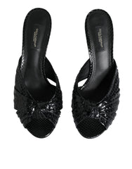 Dolce & Gabbana Black Leather Heels Slides Sandals Shoes -   -  Dolce & Gabbana.