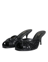 Dolce & Gabbana Black Leather Heels Slides Sandals Shoes -   -  Dolce & Gabbana.