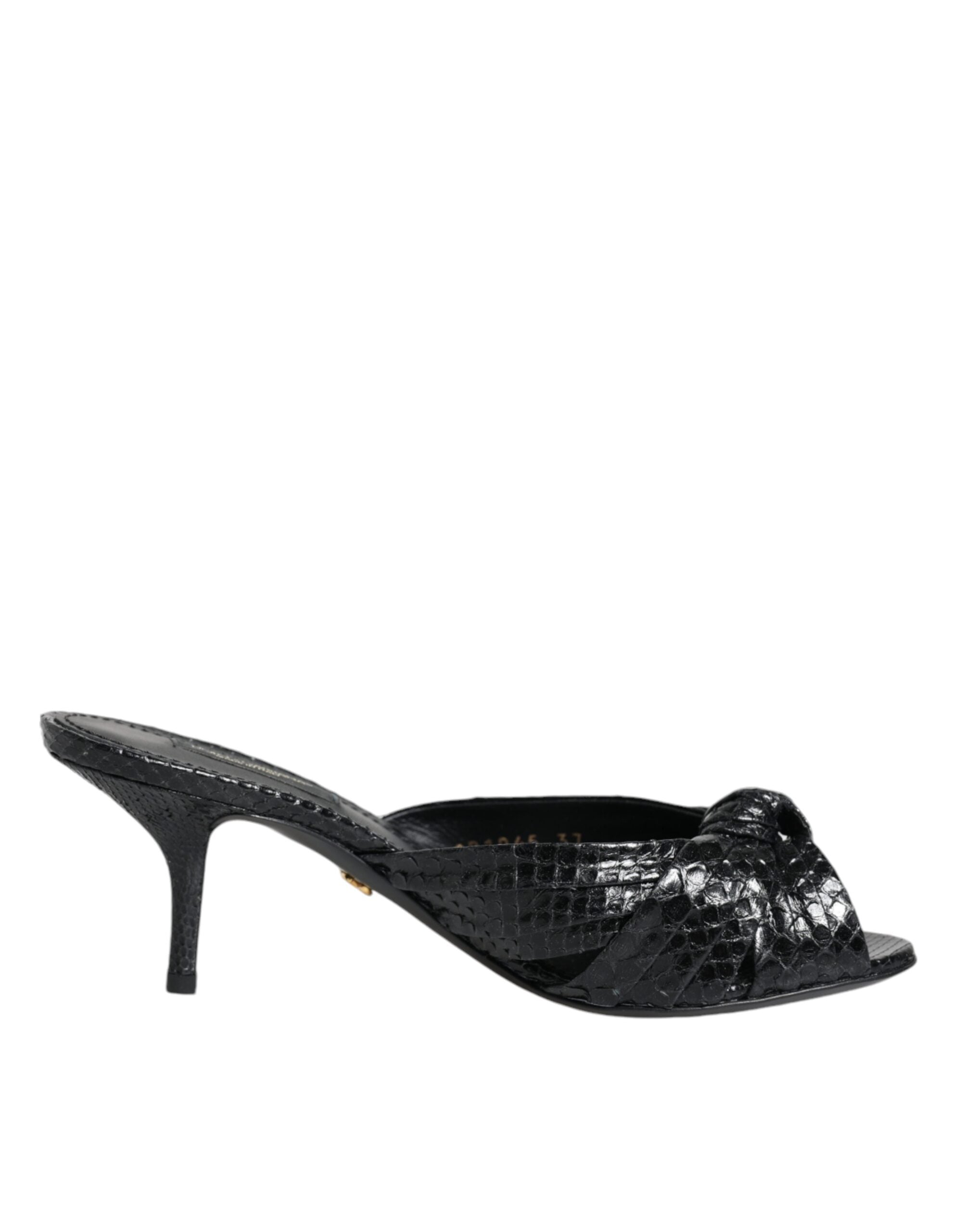 Dolce & Gabbana Black Leather Heels Slides Sandals Shoes -   -  Dolce & Gabbana.