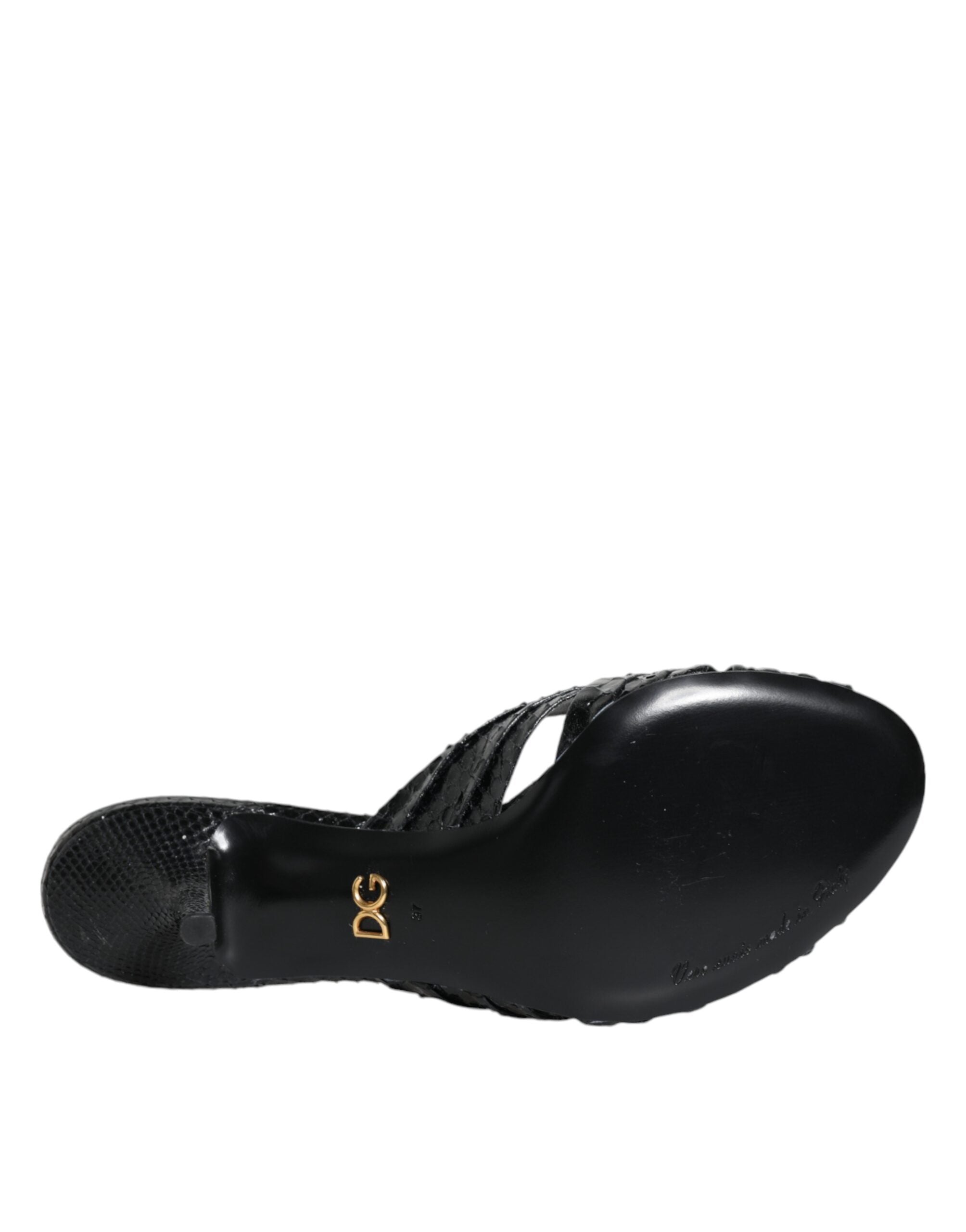Dolce & Gabbana Black Leather Heels Slides Sandals Shoes -   -  Dolce & Gabbana.
