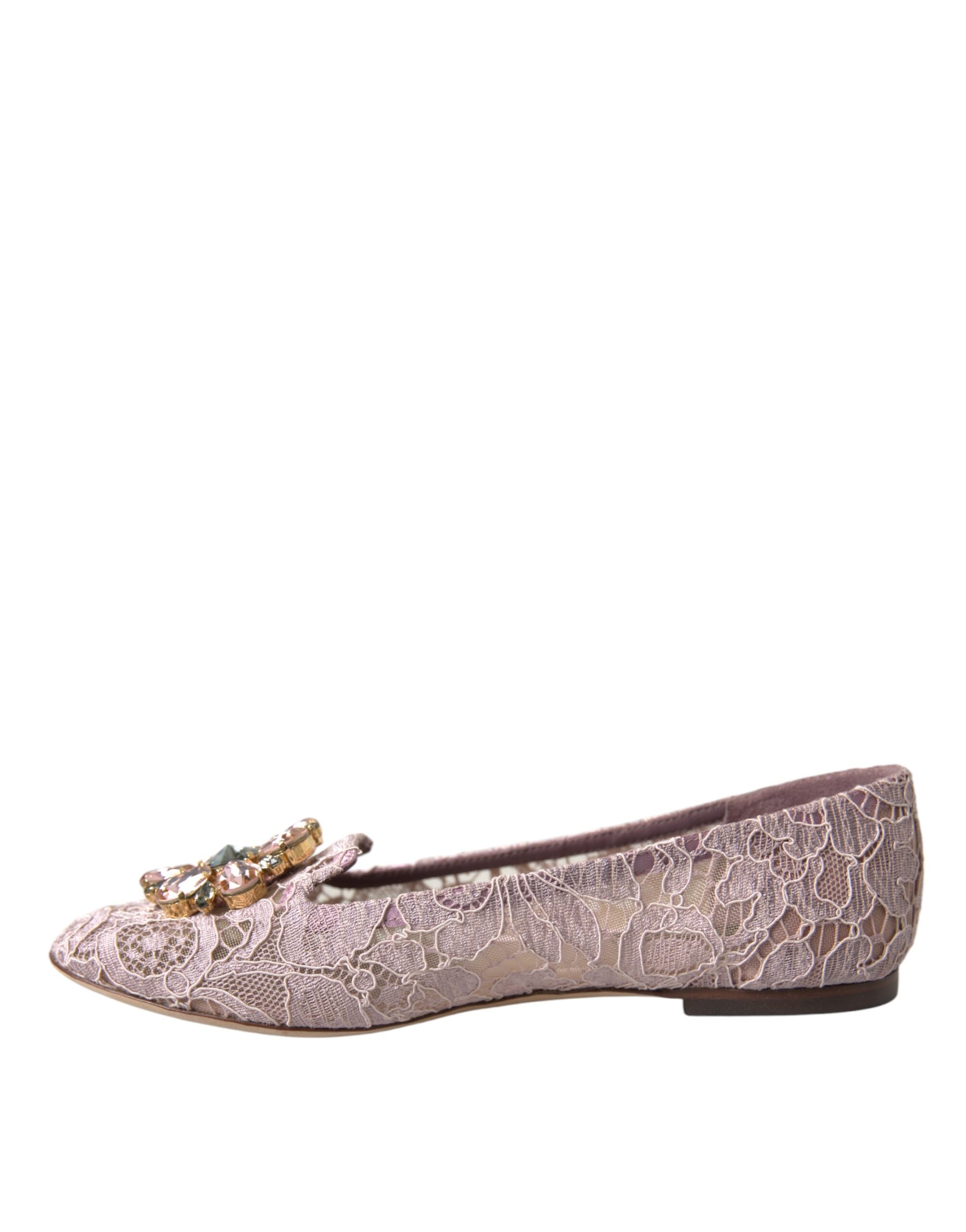Dolce & Gabbana Pink Lace Crystal Ballet Flats Loafers Shoes -   -  Dolce & Gabbana.