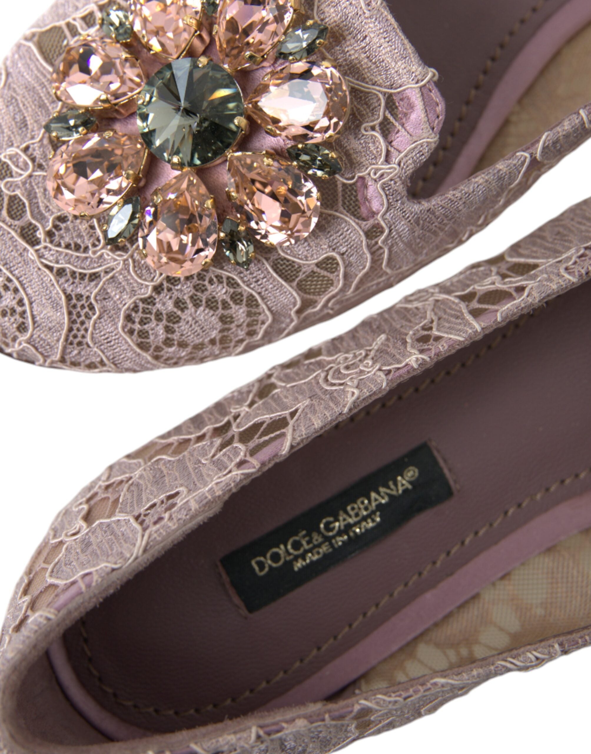 Dolce & Gabbana Pink Lace Crystal Ballet Flats Loafers Shoes -   -  Dolce & Gabbana.