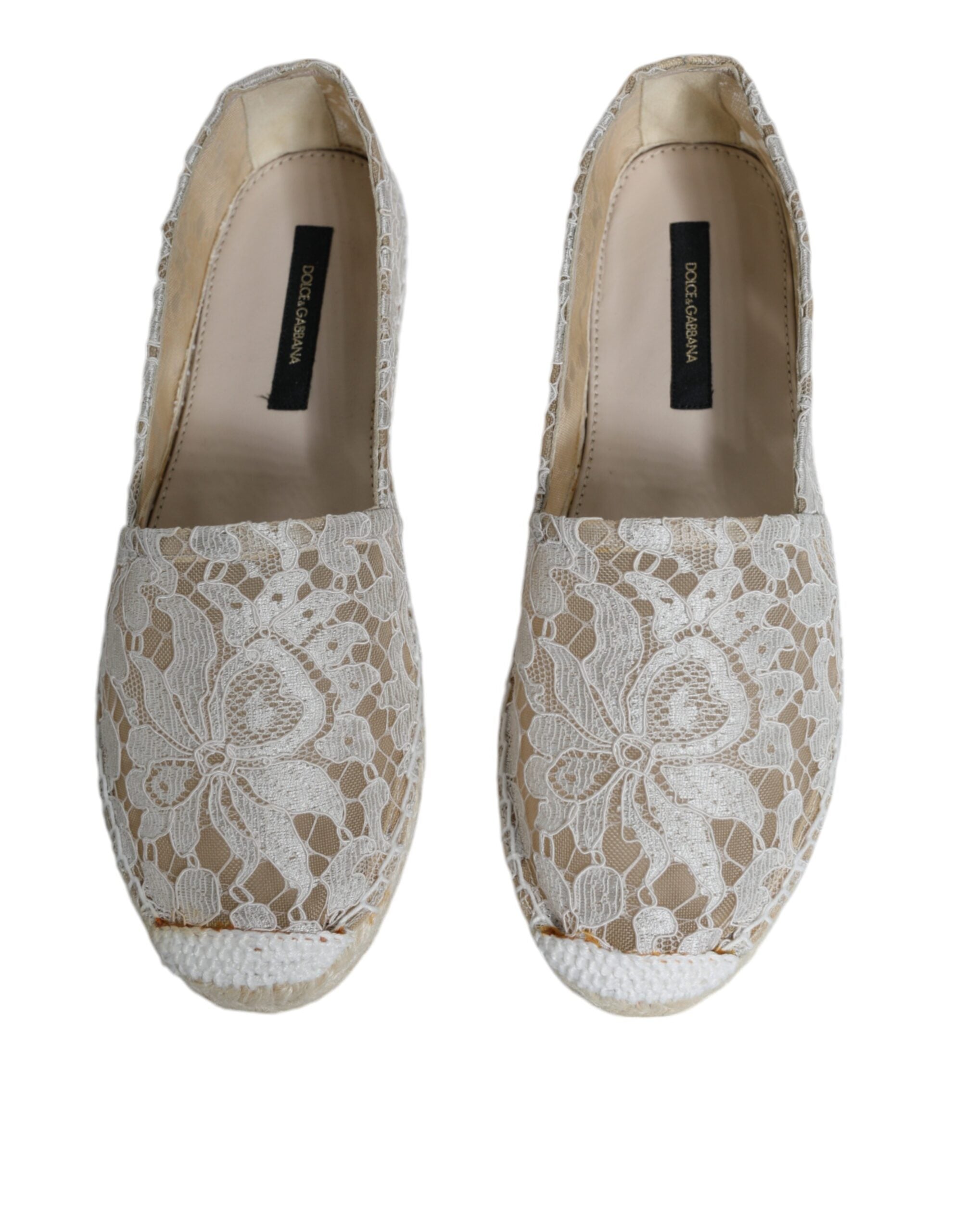 Dolce & Gabbana White Lace Viscose Espadrilles Flats Shoes -   -  Dolce & Gabbana.