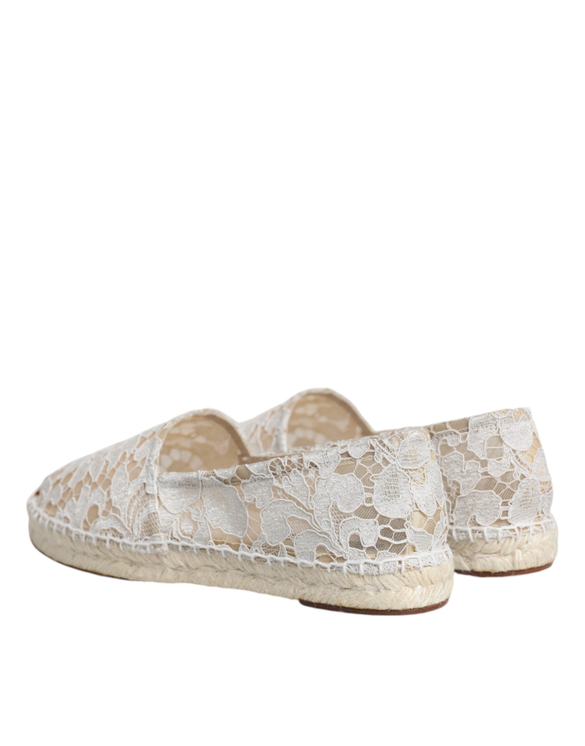 Dolce & Gabbana White Lace Viscose Espadrilles Flats Shoes -   -  Dolce & Gabbana.