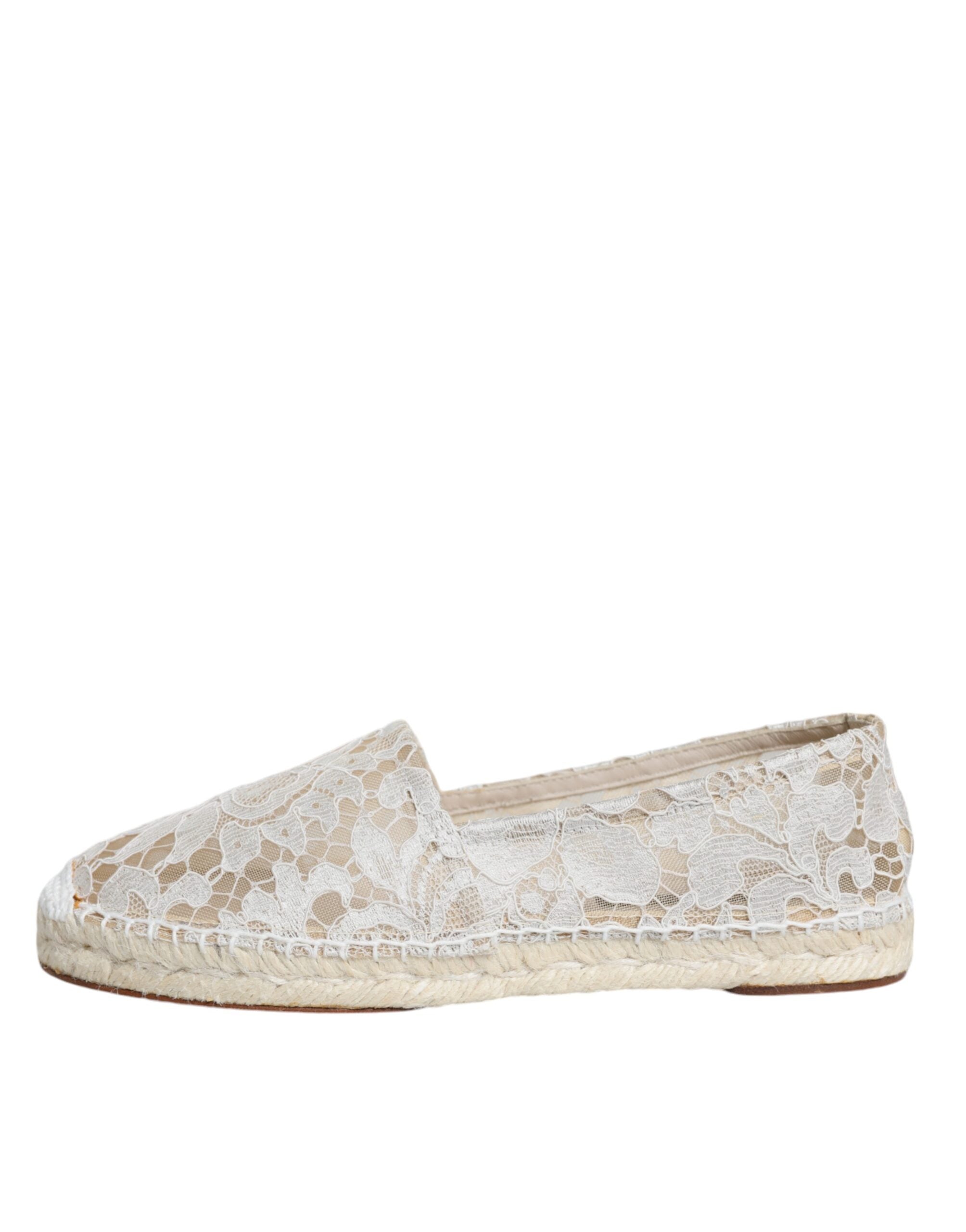 Dolce & Gabbana White Lace Viscose Espadrilles Flats Shoes -   -  Dolce & Gabbana.