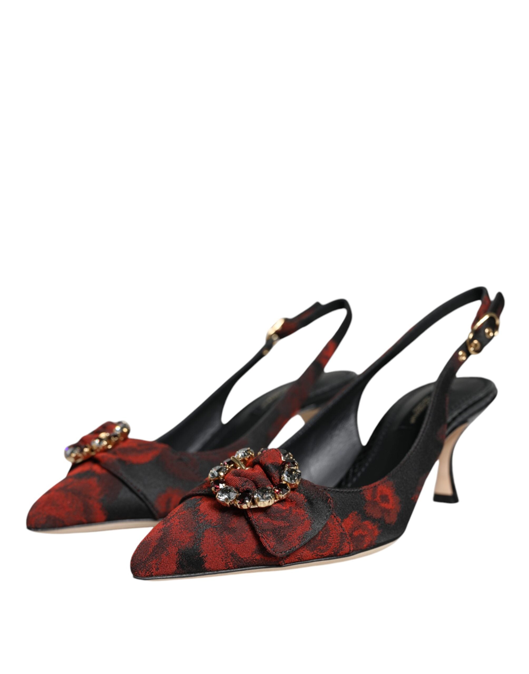 Dolce & Gabbana Black Red Floral Crystal Heel Slingback Shoes -   -  Dolce & Gabbana.