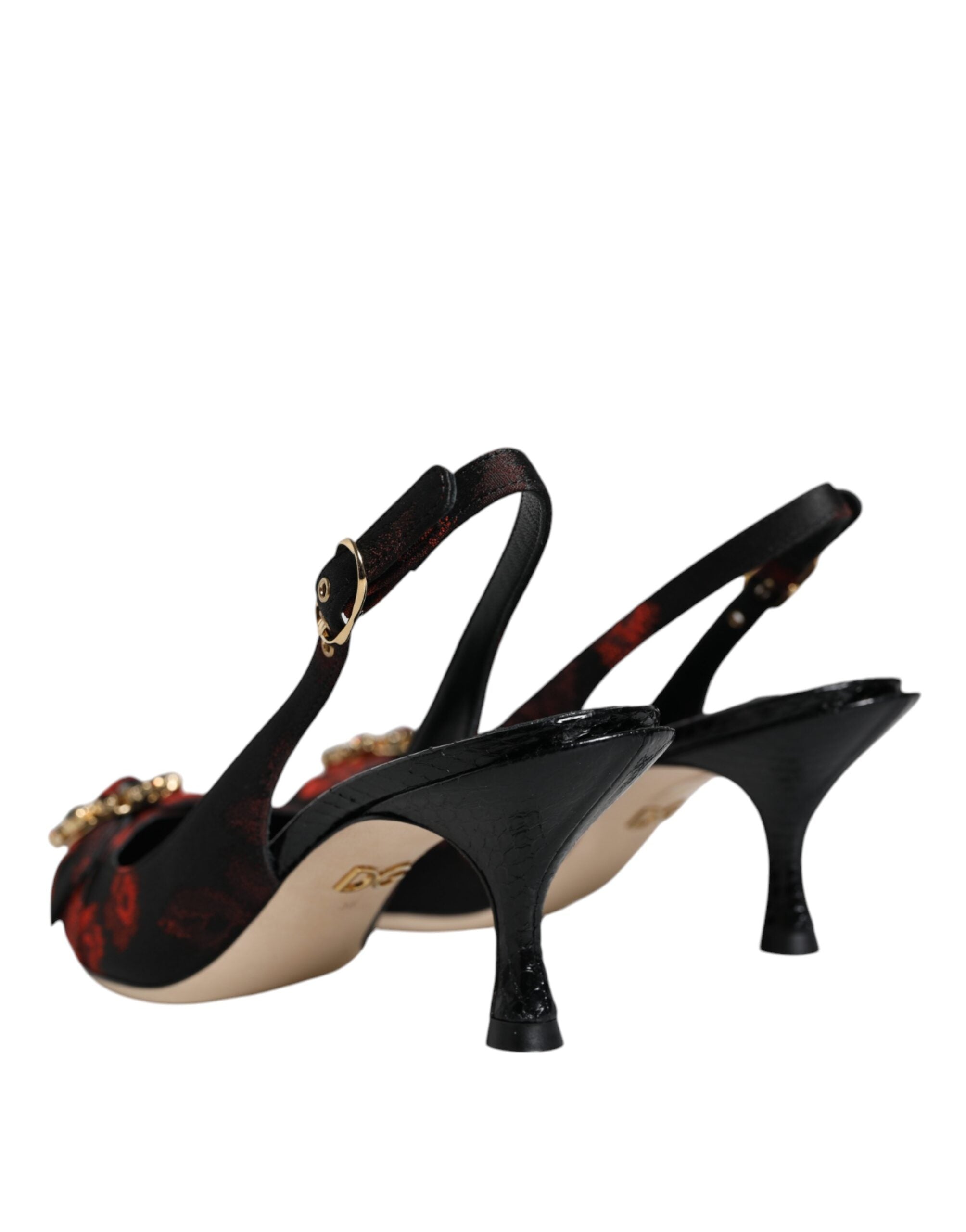 Dolce & Gabbana Black Red Floral Crystal Heel Slingback Shoes -   -  Dolce & Gabbana.