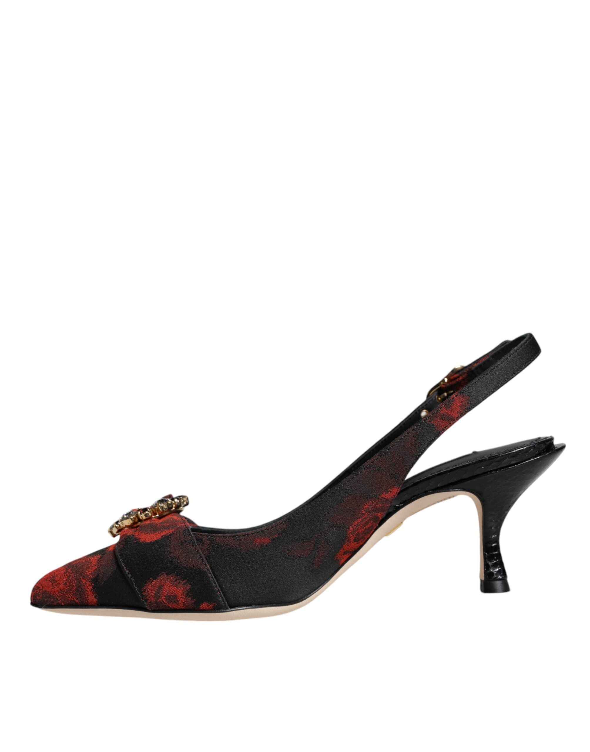 Dolce & Gabbana Black Red Floral Crystal Heel Slingback Shoes -   -  Dolce & Gabbana.