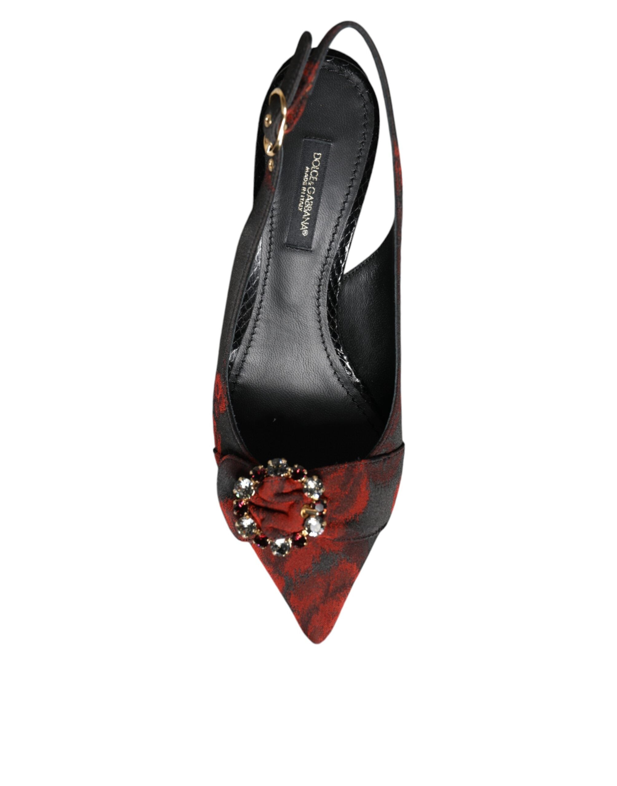Dolce & Gabbana Black Red Floral Crystal Heel Slingback Shoes -   -  Dolce & Gabbana.