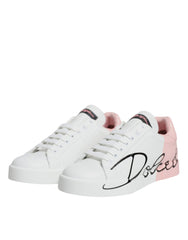 Dolce & Gabbana White Pink Portofino Low Top Sneakers Shoes -   -  Dolce & Gabbana.