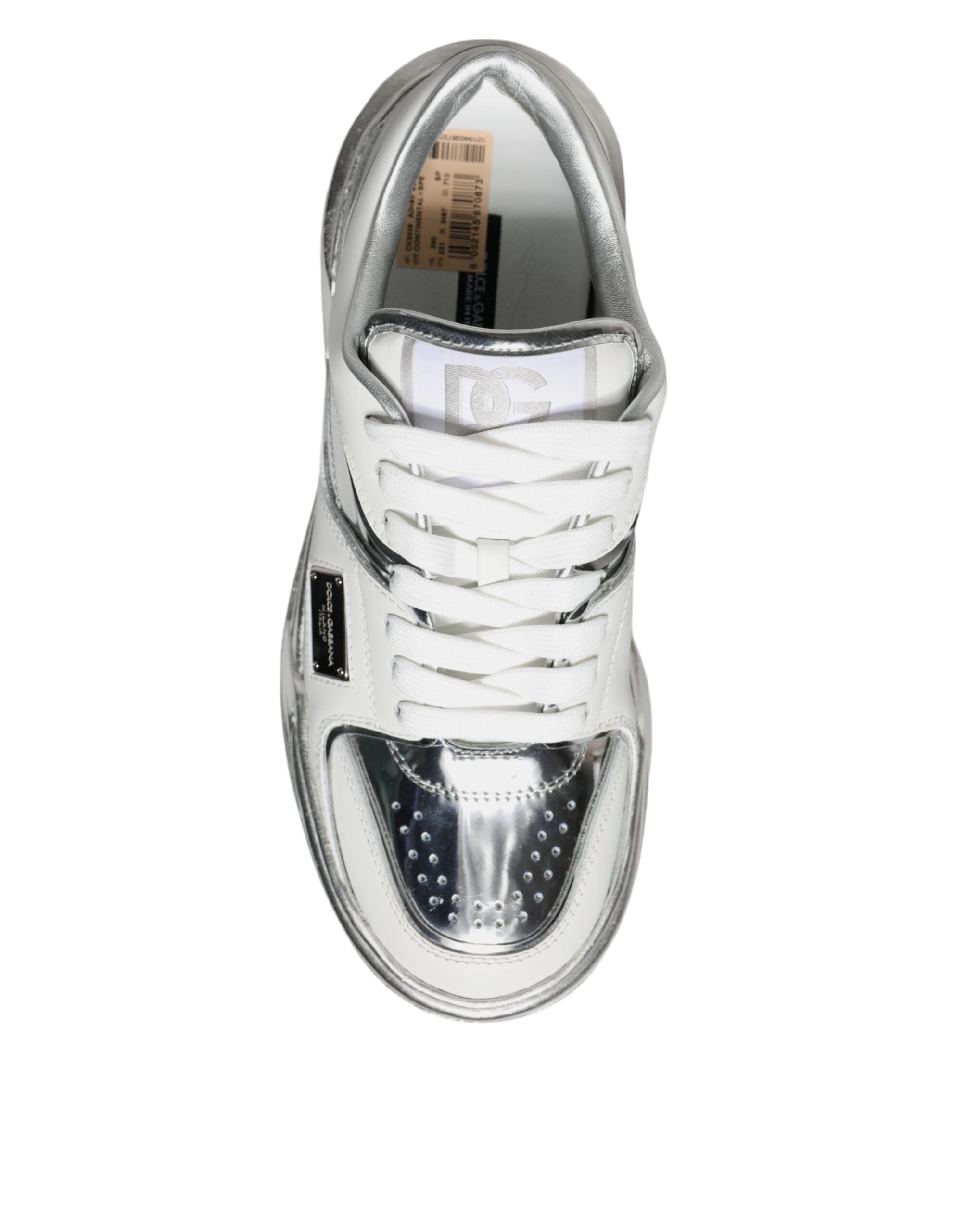 Dolce & Gabbana White Silver Leather Low Top Sneakers Shoes -   -  Dolce & Gabbana.