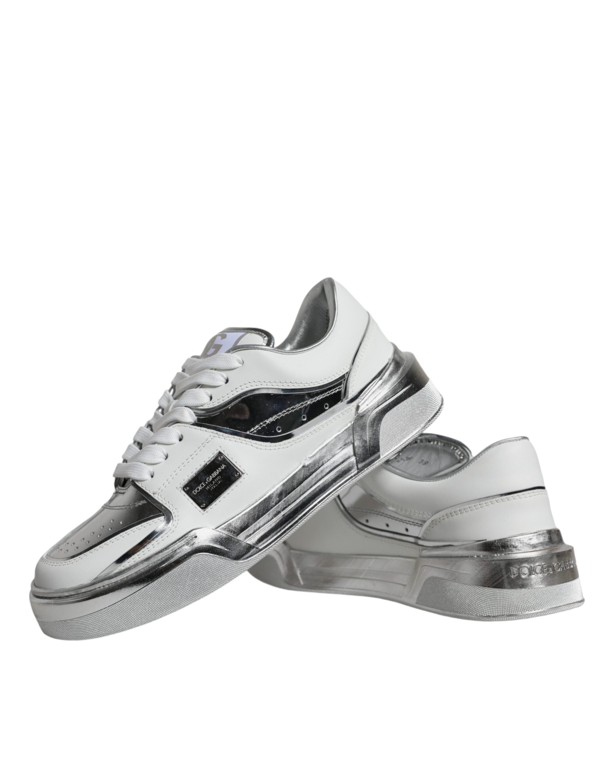 Dolce & Gabbana White Silver Leather Low Top Sneakers Shoes -   -  Dolce & Gabbana.