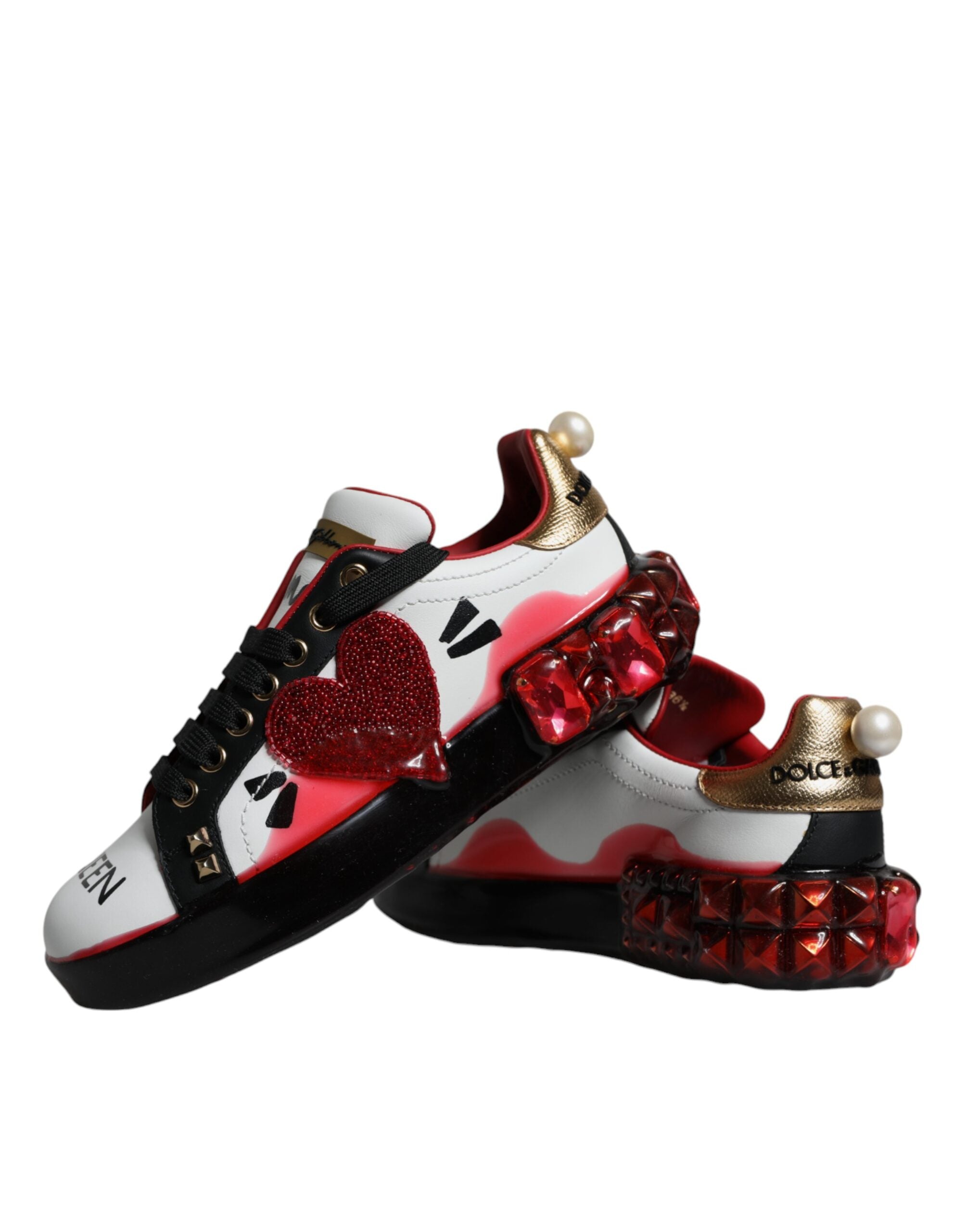 Dolce & Gabbana White Red Crystals Leather Portofino Sneakers Shoes -   -  Dolce & Gabbana.