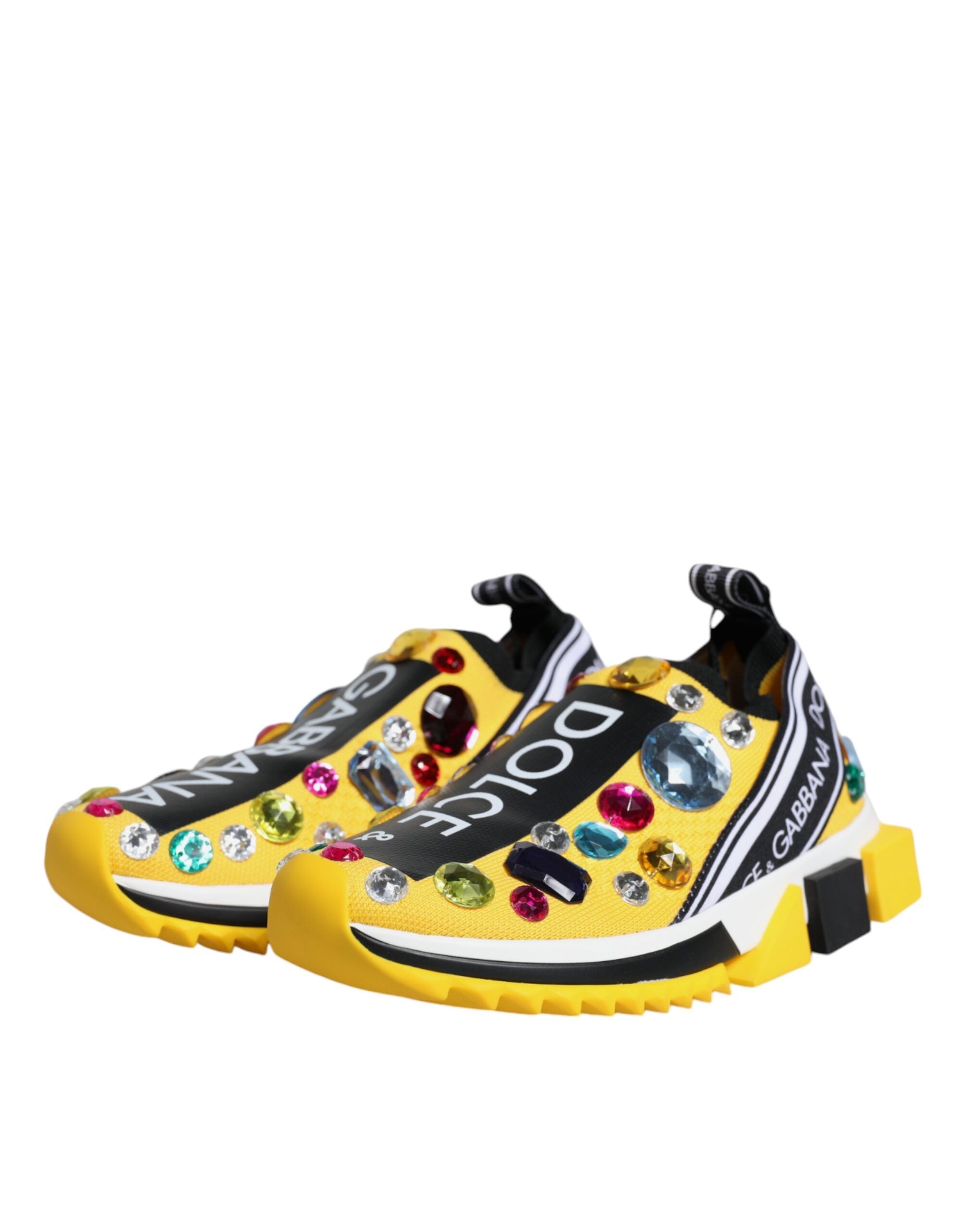 Dolce & Gabbana Yellow Sorrento Crystals Low Top Sneakers Shoes -   -  Dolce & Gabbana.