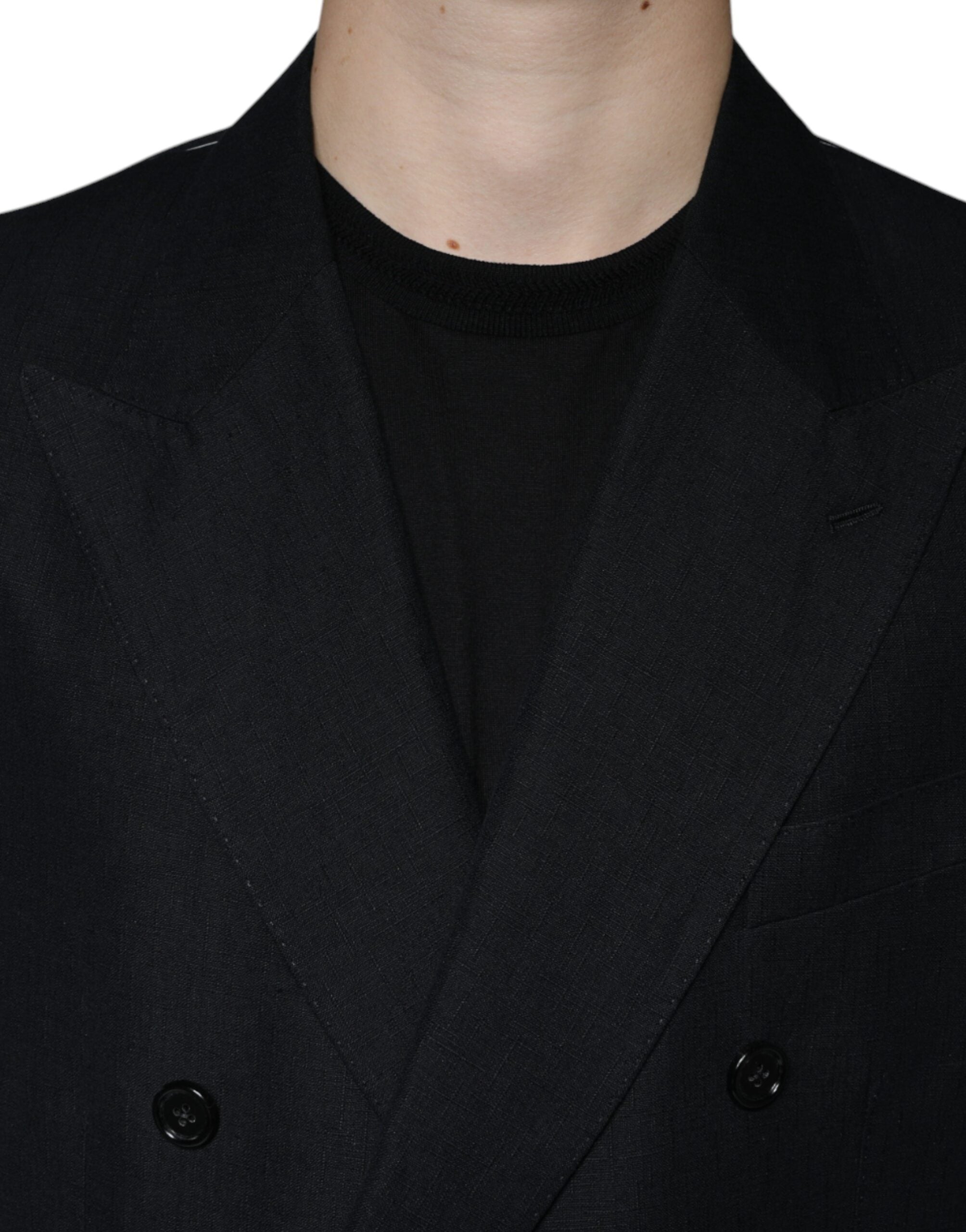 Dolce & Gabbana Black Linen Double Breasted Dress Blazer -   -  Dolce & Gabbana.
