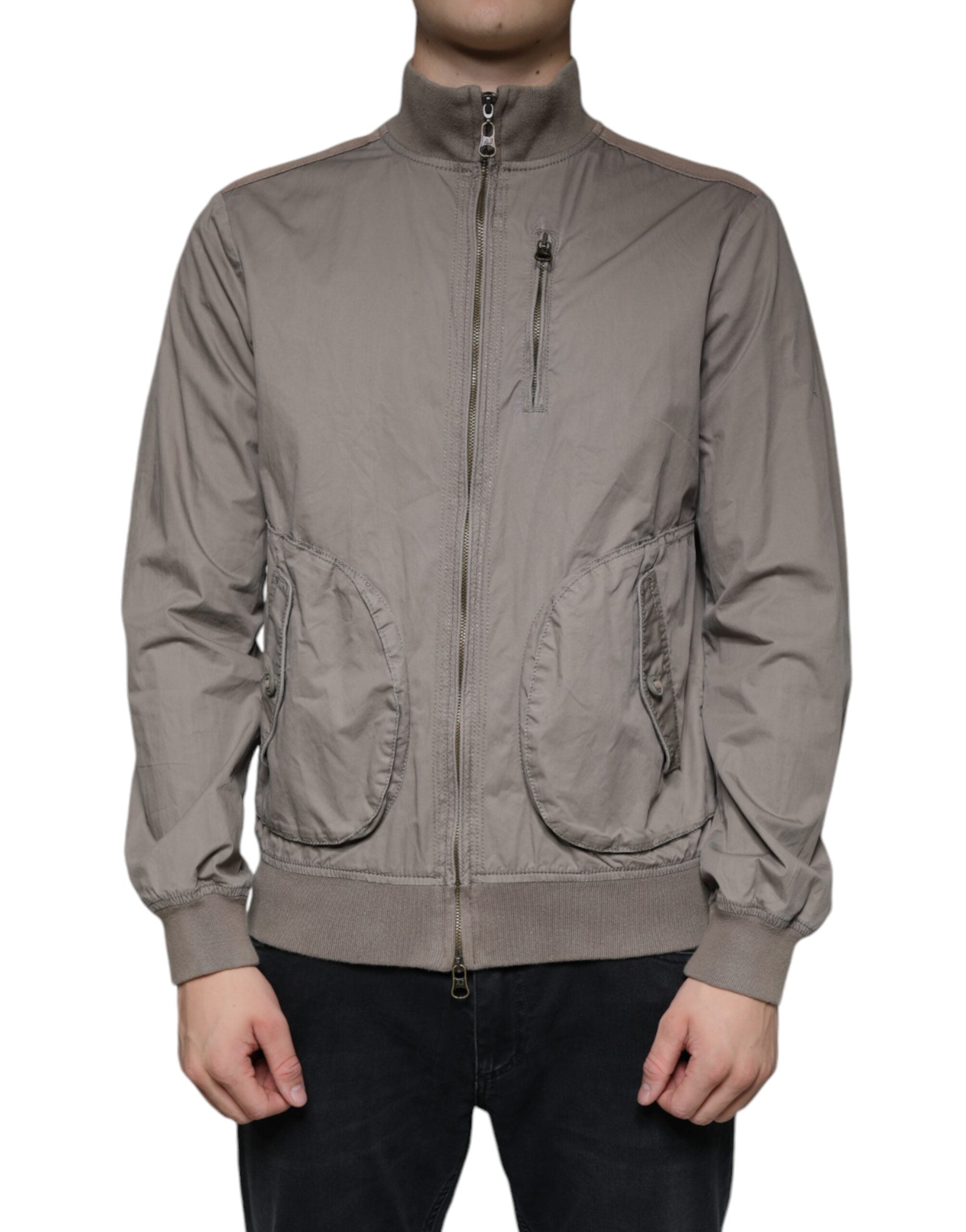 Armani Jeans Brown Cotton Full Zip Bomber Logo Jacket -   -  Armani Jeans.