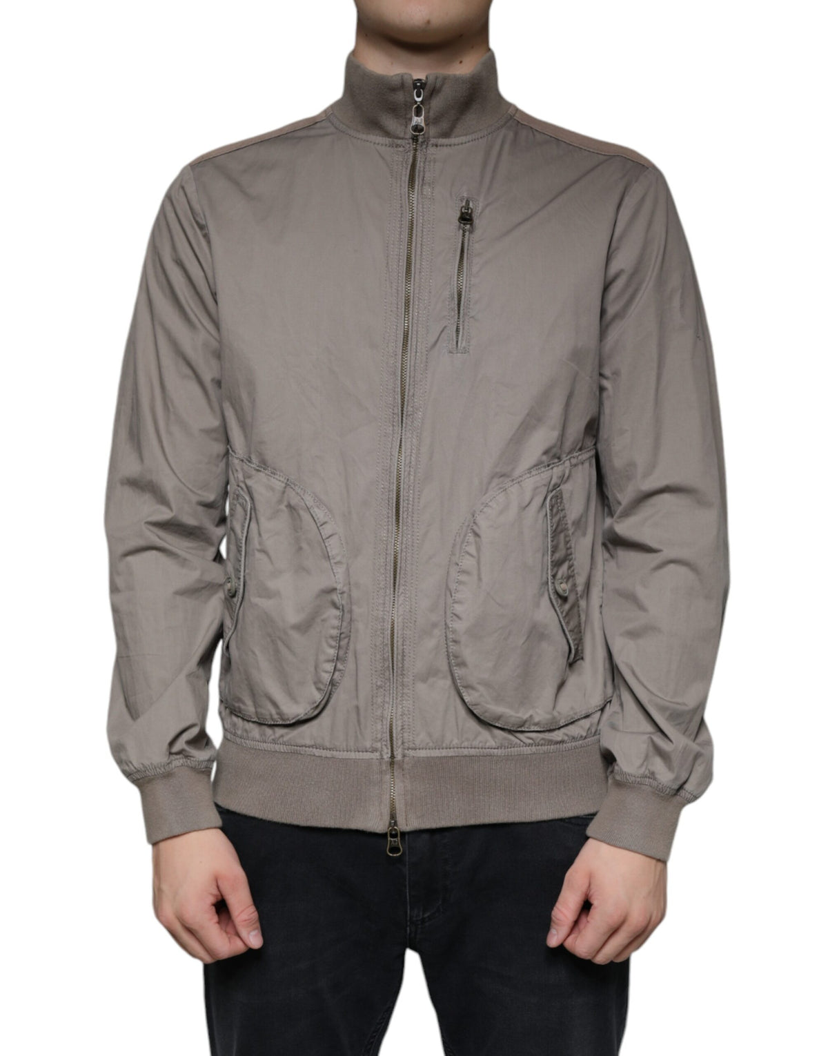 Armani Jeans Brown Cotton Full Zip Bomber Logo Jacket -   -  Armani Jeans.