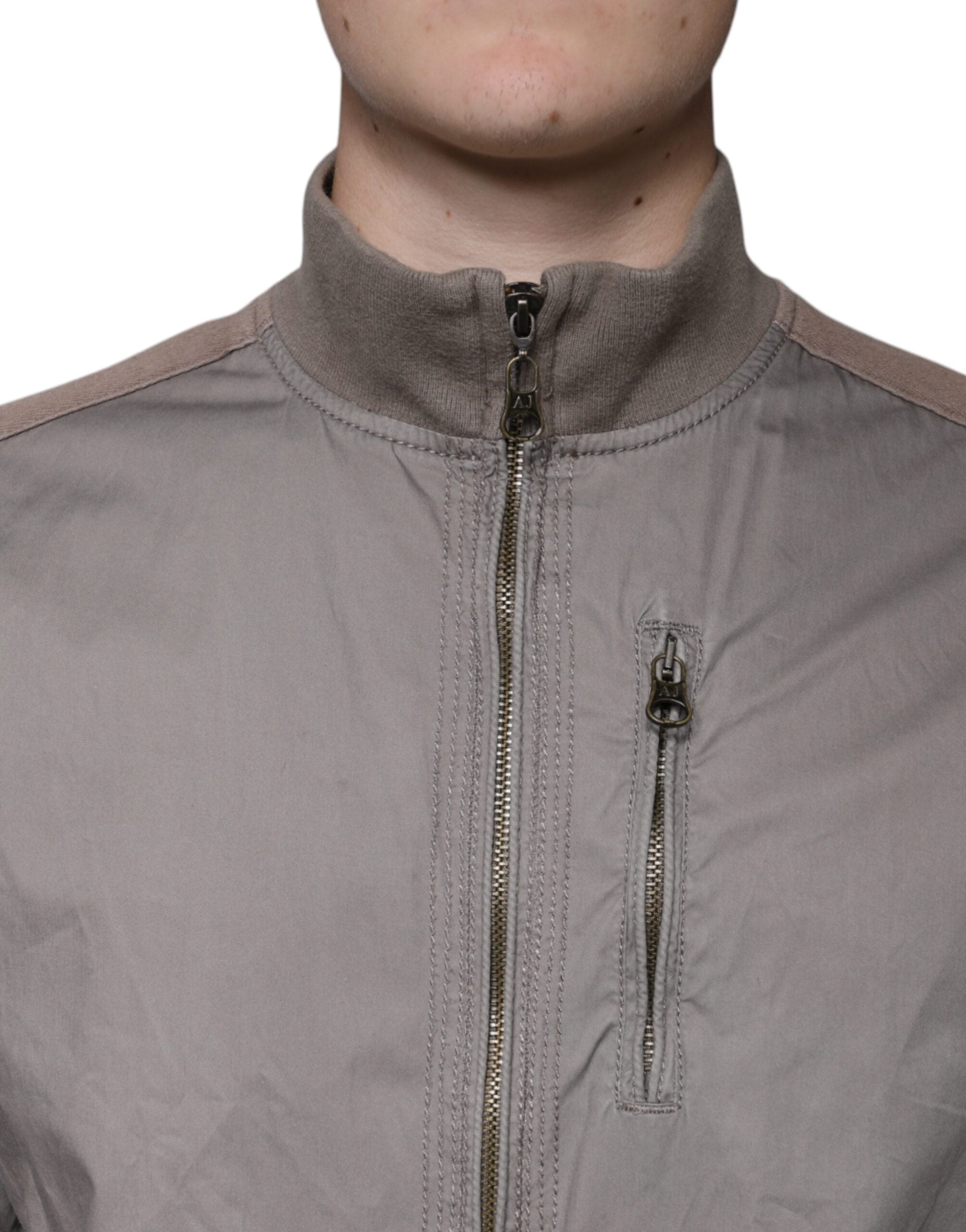 Armani Jeans Brown Cotton Full Zip Bomber Logo Jacket -   -  Armani Jeans.