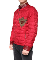 Dolce & Gabbana Red Quilted Bomber Gold Crown Logo Jacket -   -  Dolce & Gabbana.
