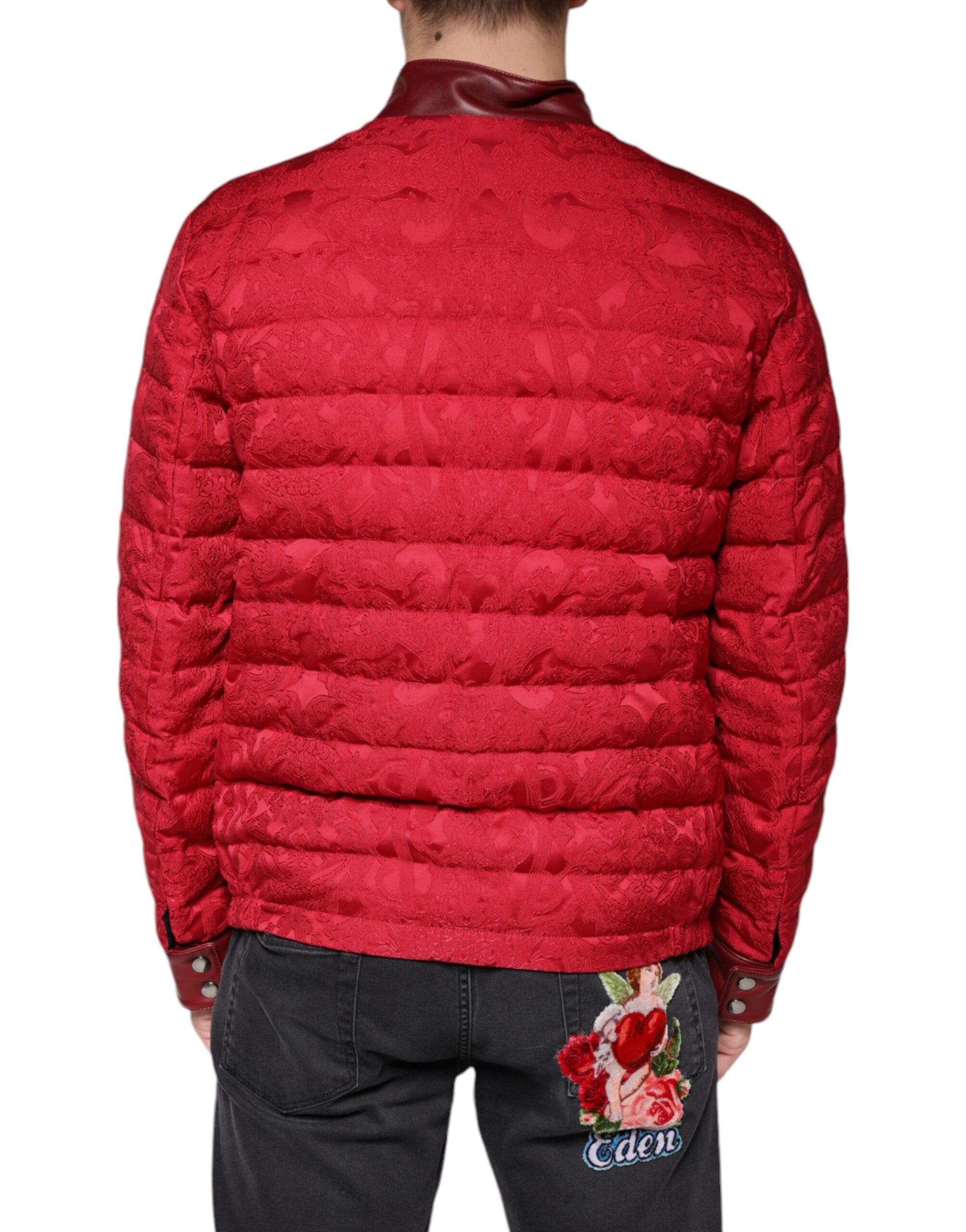 Dolce & Gabbana Red Quilted Bomber Gold Crown Logo Jacket -   -  Dolce & Gabbana.