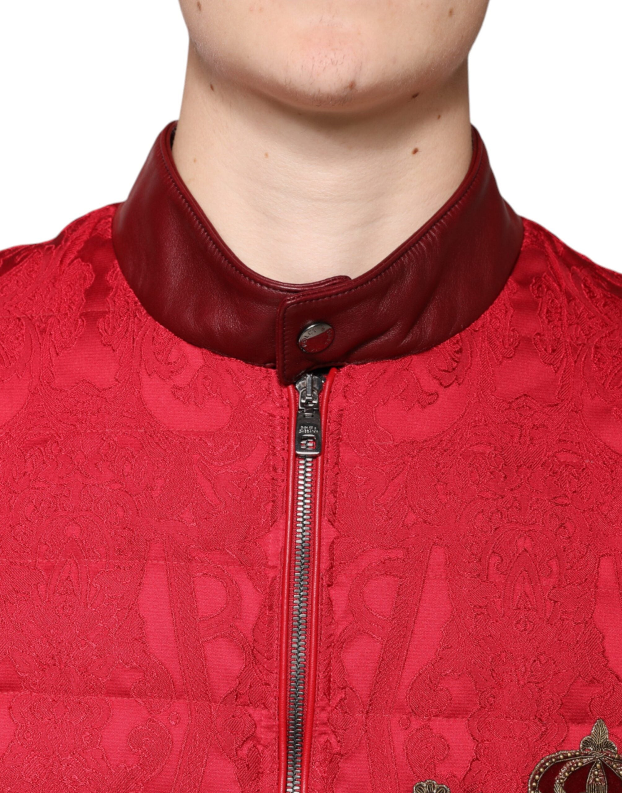 Dolce & Gabbana Red Quilted Bomber Gold Crown Logo Jacket -   -  Dolce & Gabbana.