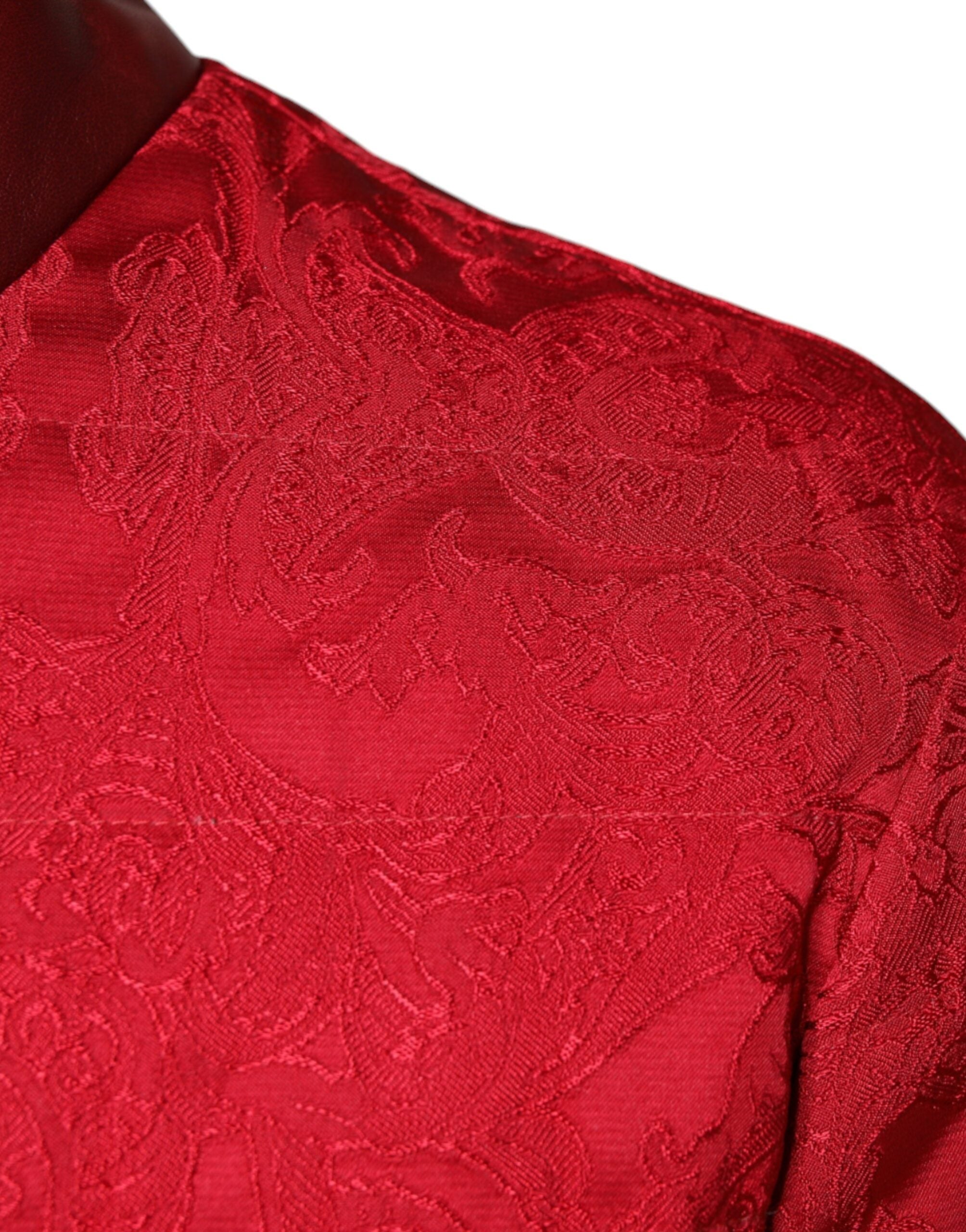 Dolce & Gabbana Red Quilted Bomber Gold Crown Logo Jacket -   -  Dolce & Gabbana.
