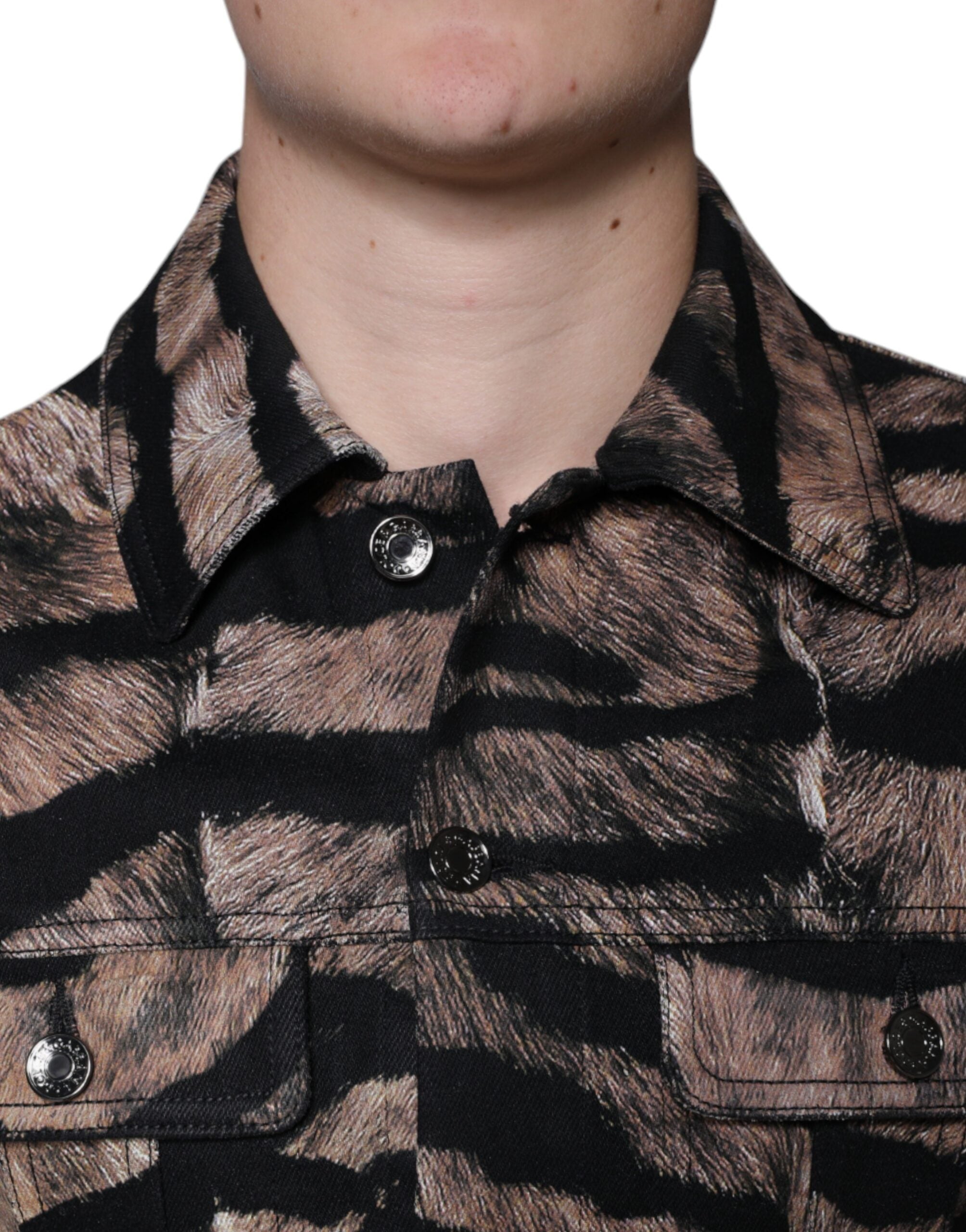 Dolce & Gabbana Brown Tiger Button Down Collared Jacket -   -  Dolce & Gabbana.