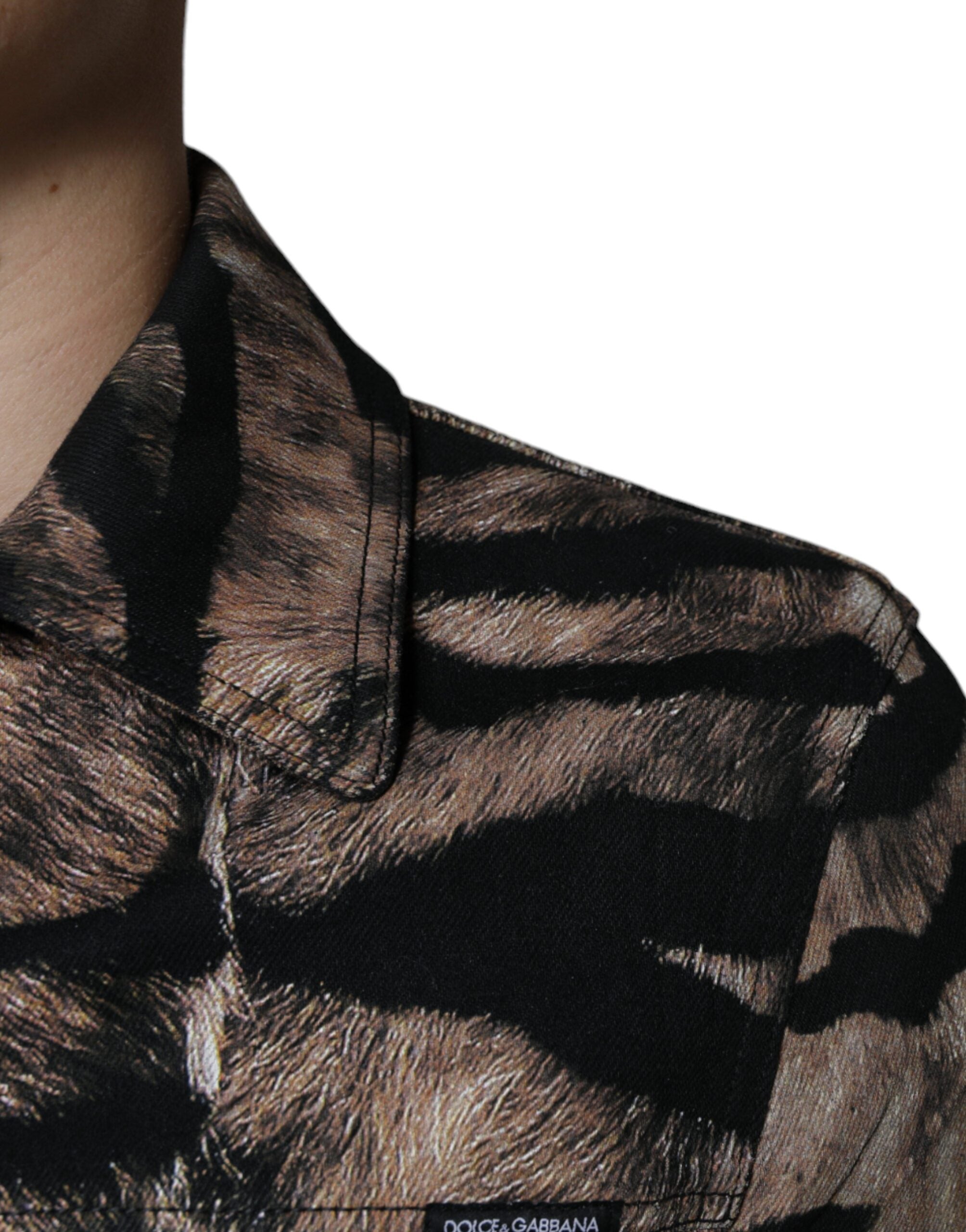 Dolce & Gabbana Brown Tiger Button Down Collared Jacket -   -  Dolce & Gabbana.