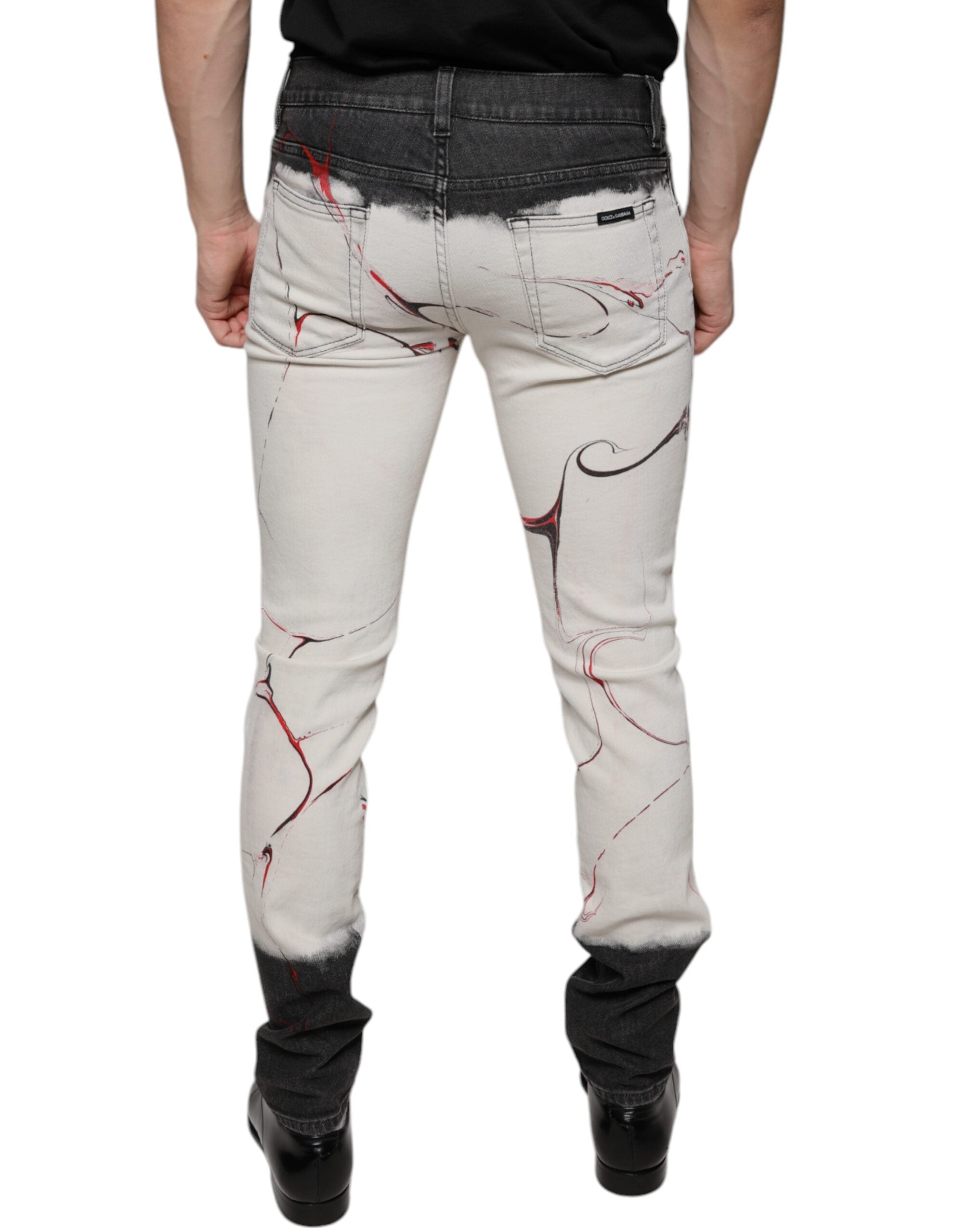 Dolce & Gabbana Black White Printed Skinny Men Denim Jeans -   -  Dolce & Gabbana.