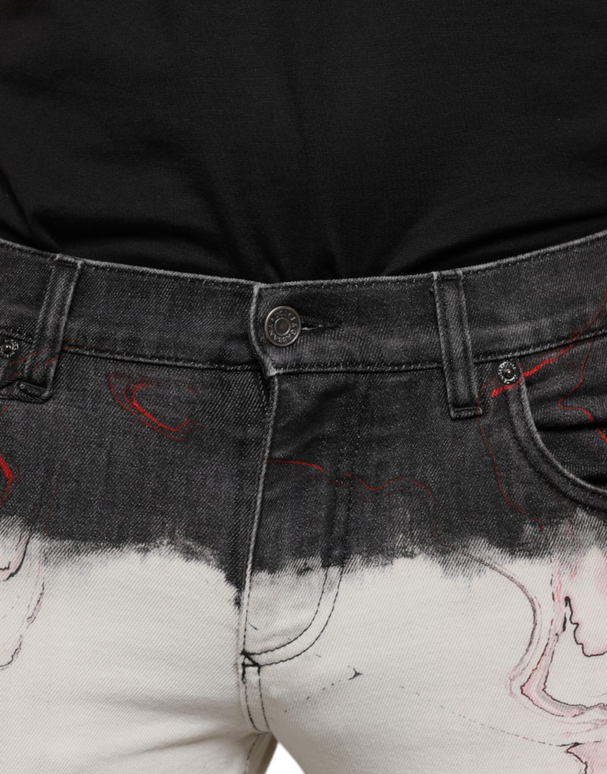 Dolce & Gabbana Black White Printed Skinny Men Denim Jeans -   -  Dolce & Gabbana.