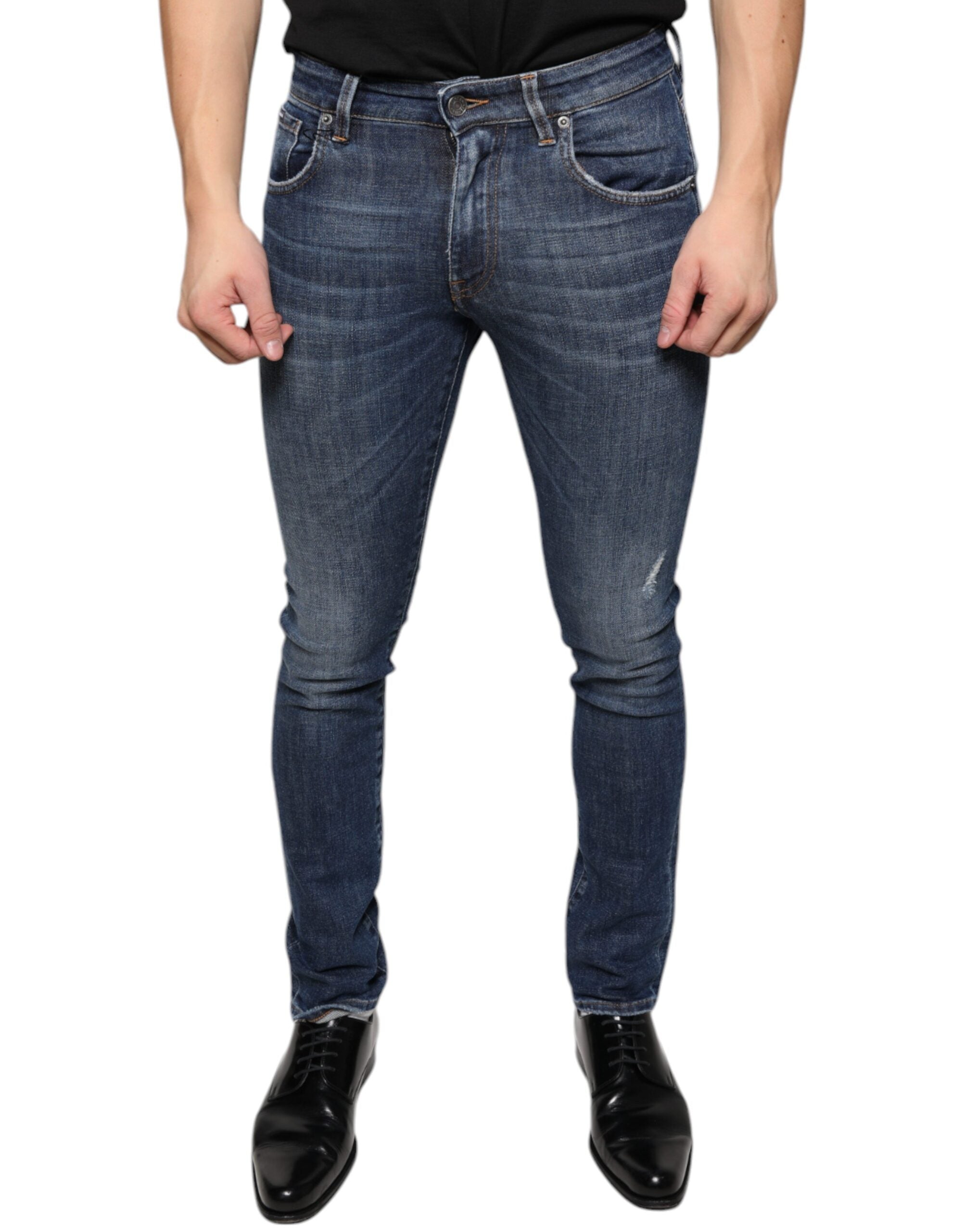 Dolce & Gabbana Dark Blue Washed Cotton Skinny Denim Jeans -   -  Dolce & Gabbana.