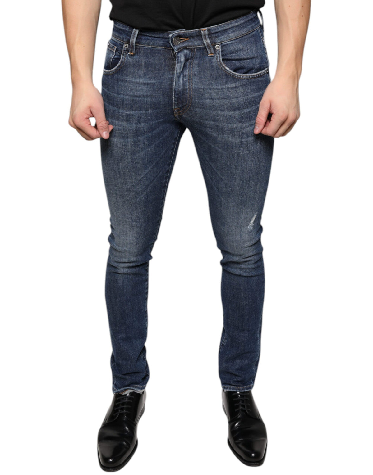 Dolce & Gabbana Dark Blue Washed Cotton Skinny Denim Jeans -   -  Dolce & Gabbana.