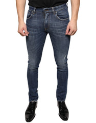Dolce & Gabbana Dark Blue Washed Cotton Skinny Denim Jeans -   -  Dolce & Gabbana.