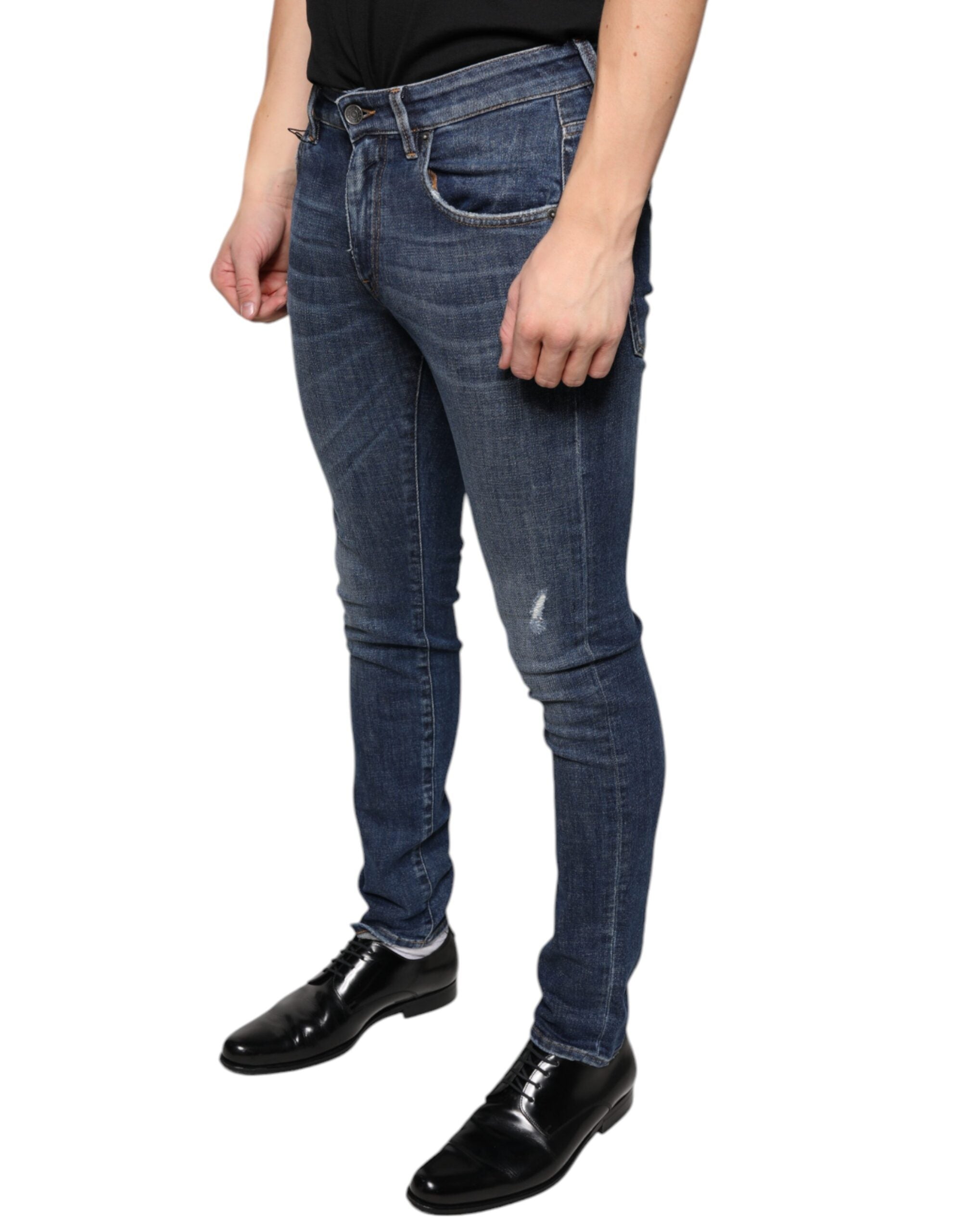 Dolce & Gabbana Dark Blue Washed Cotton Skinny Denim Jeans -   -  Dolce & Gabbana.