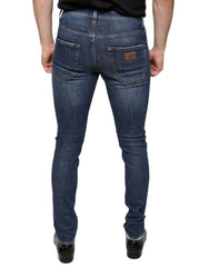 Dolce & Gabbana Dark Blue Washed Cotton Skinny Denim Jeans -   -  Dolce & Gabbana.
