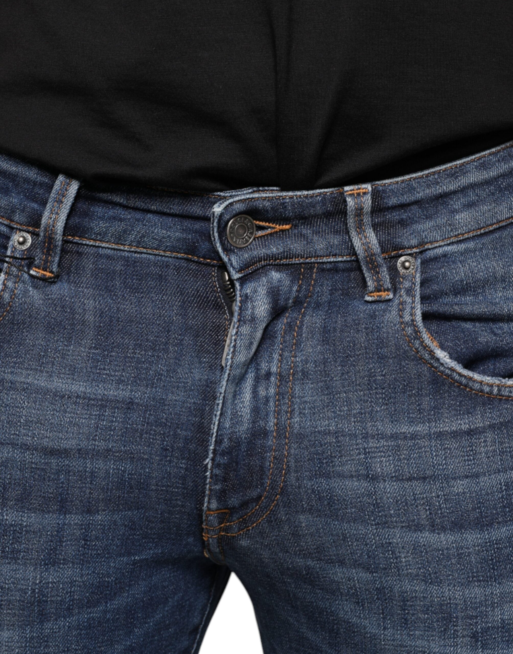 Dolce & Gabbana Dark Blue Washed Cotton Skinny Denim Jeans -   -  Dolce & Gabbana.