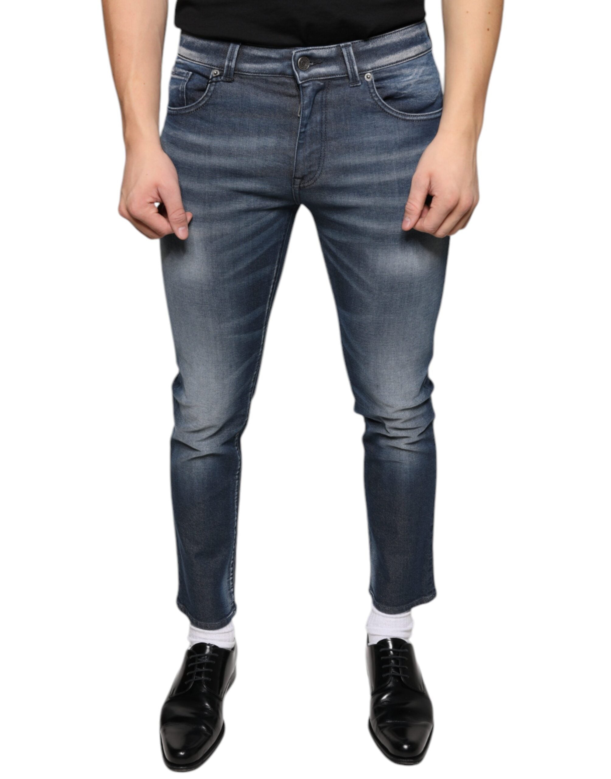 Dolce & Gabbana Dark Blue Washed Cotton Skinny Denim Jeans -   -  Dolce & Gabbana.