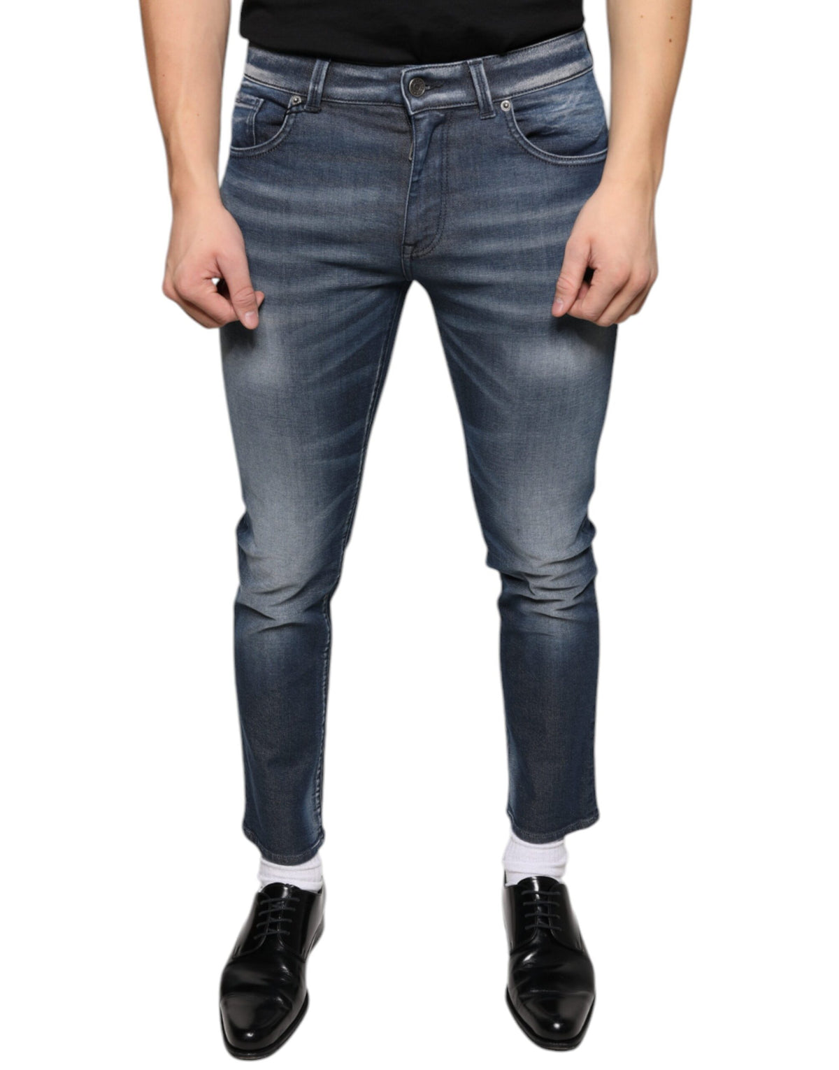 Dolce & Gabbana Dark Blue Washed Cotton Skinny Denim Jeans -   -  Dolce & Gabbana.