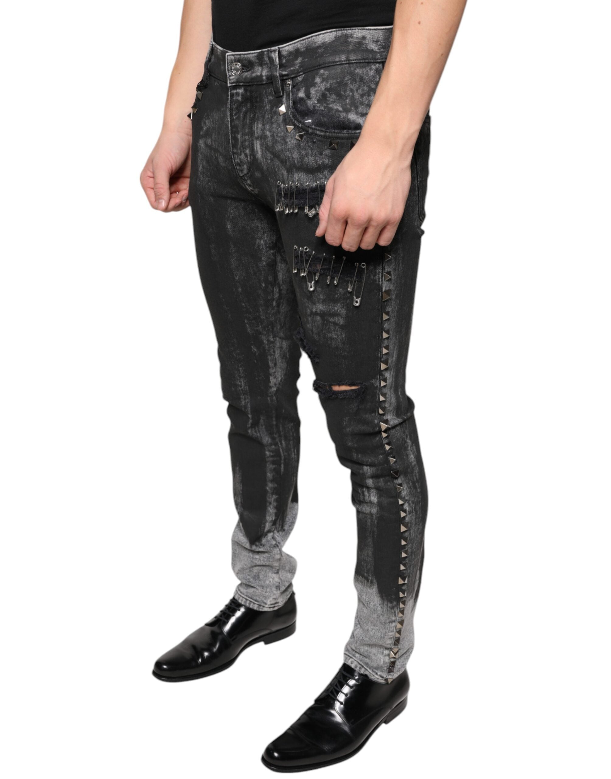 Dolce & Gabbana Black Embellished Cotton Skinny Denim Jeans -   -  Dolce & Gabbana.