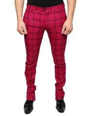 Dolce & Gabbana Pink Checkered Wool Skinny Pants -   -  Dolce & Gabbana.