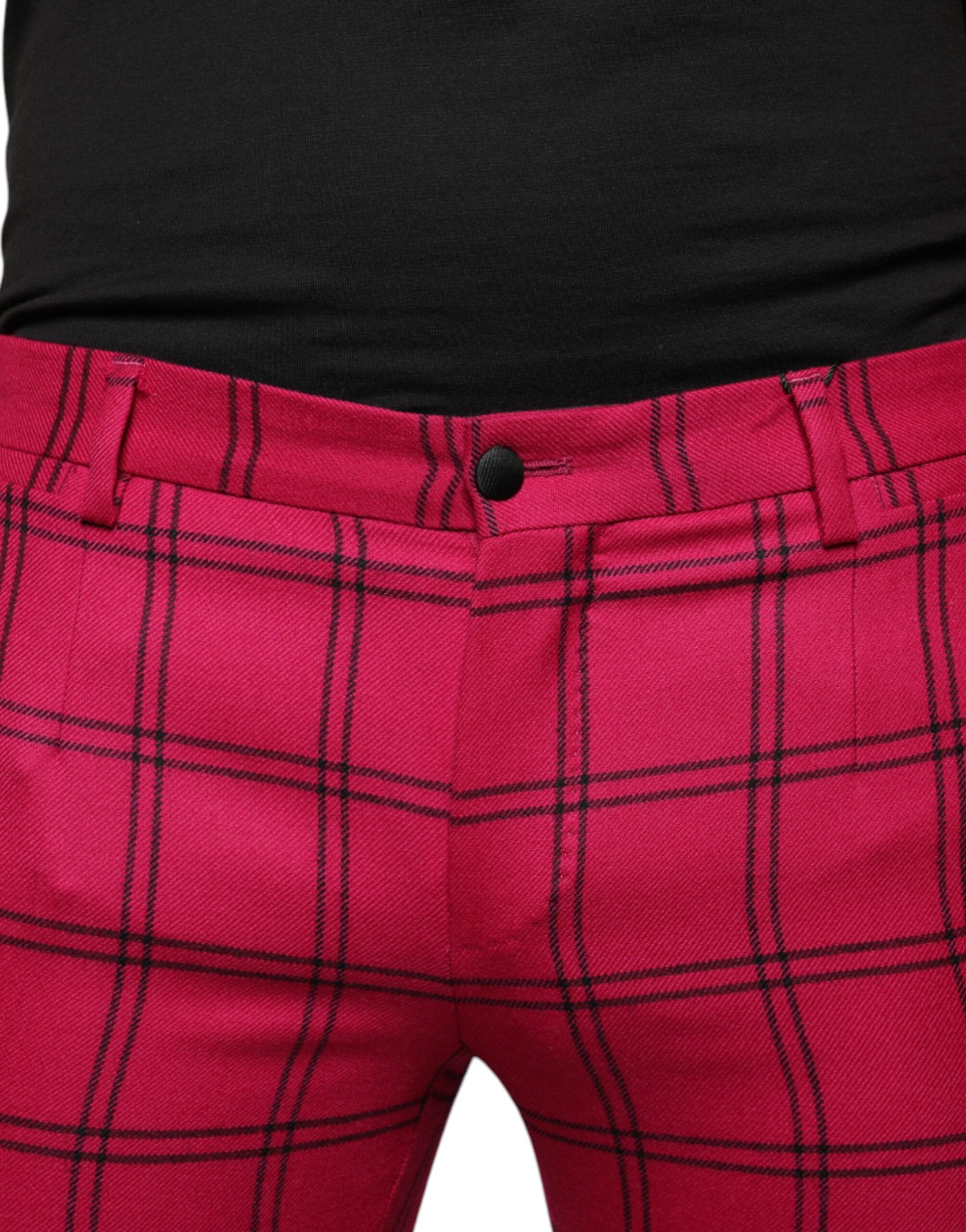 Dolce & Gabbana Pink Checkered Wool Skinny Pants -   -  Dolce & Gabbana.